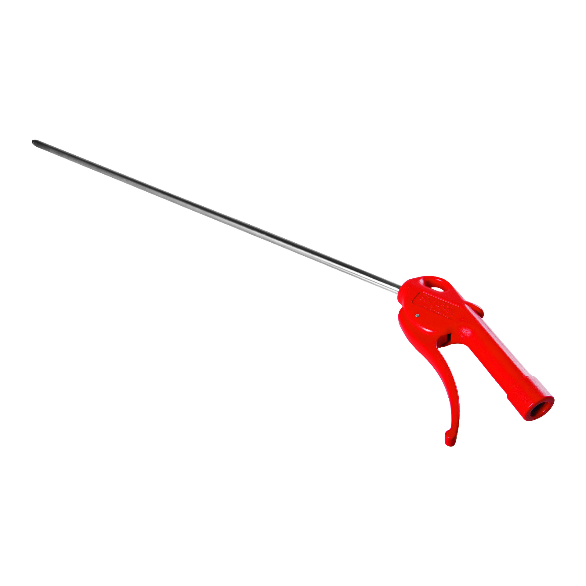 JWL Air Boy Classic tryckluftspistol har ett långt, smalt metallmunstycke och ett rött avtryckarhandtag.