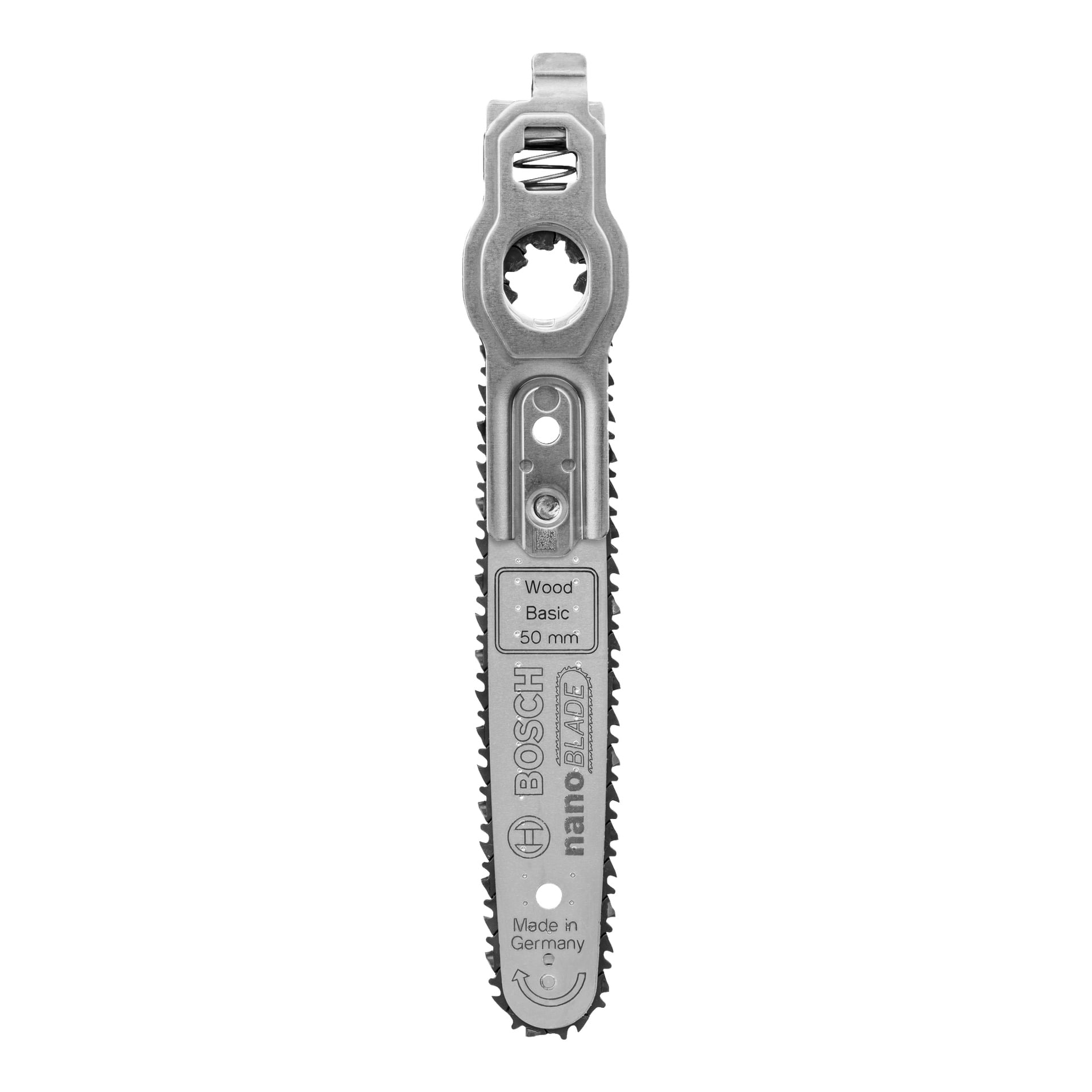 Bosch Multi-saw blade Wood Basic 50 med vassa tänder runt omkretsen och ett centralt hål för montering, tillverkad i Tyskland.