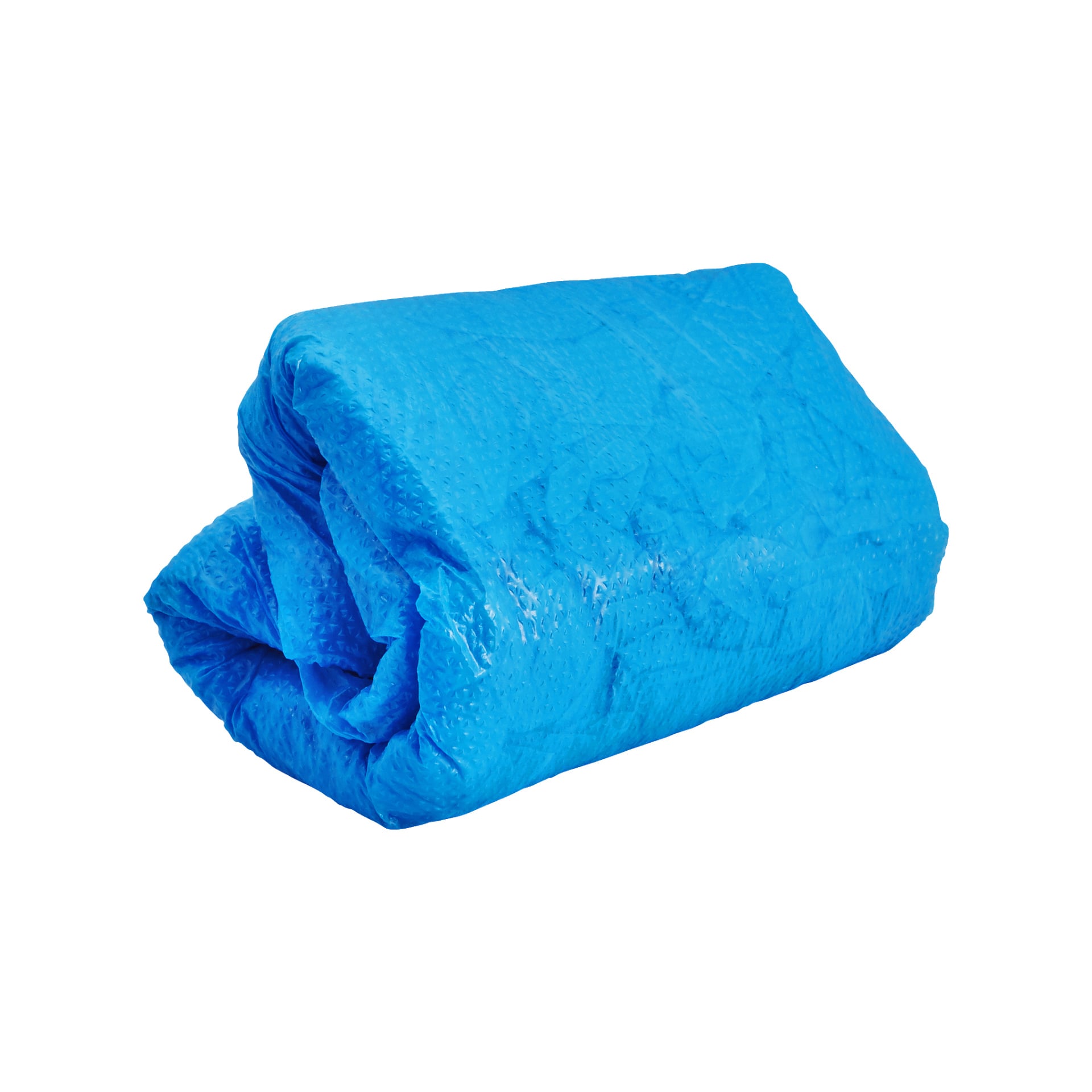 Ett vikt paket med Bluewear Shoe Covers (50 par) är prydligt arrangerat i en rektangulär form, med förpackningen som visar en lätt skrynklig textur.