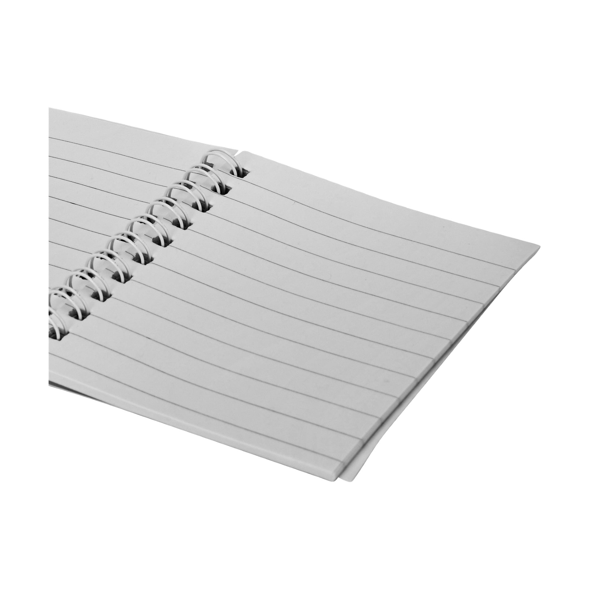 Ett 3-pack Spiral-pads från No märke EMW visas, med en anteckningsbok öppen för att visa de tomma, linjerade sidorna vinklade åt sidan. Inga texter eller bilder syns på sidorna.