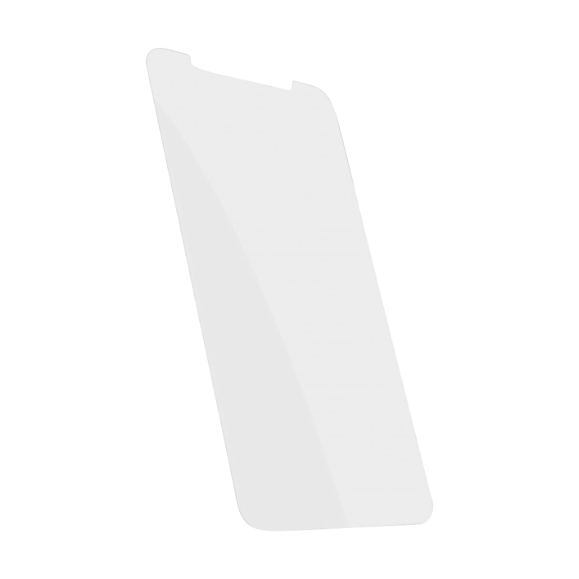 En Holdit-skjermbeskytter designet for iPhone XR, 11, 12 og 12 Pro, vist i en vinkel med et klart gjennomsiktig utseende, avrundede hjørner og et hakk øverst.