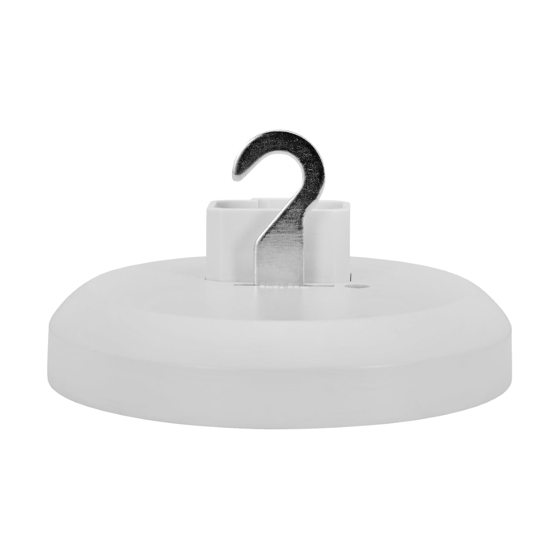 Anslut lampesokkel DCL har en hvit, rund plastbase med en metallkrok som stikker ut fra midten.