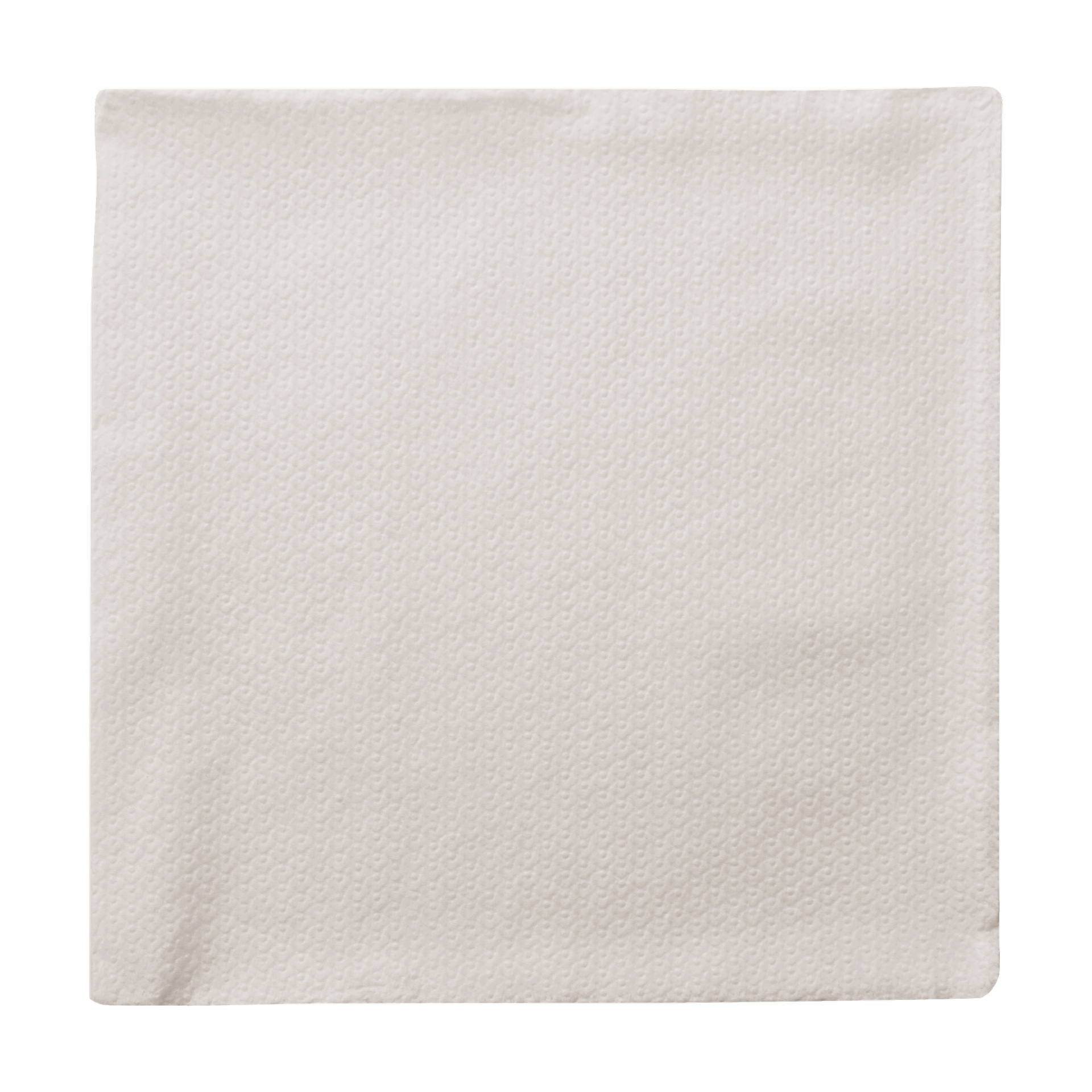 En enda vit servett från Papstar Serviettes från ett 100-pack visas. Den har en fyrkantig form, en subtil texturerad design och lätt upphöjda kanter.
