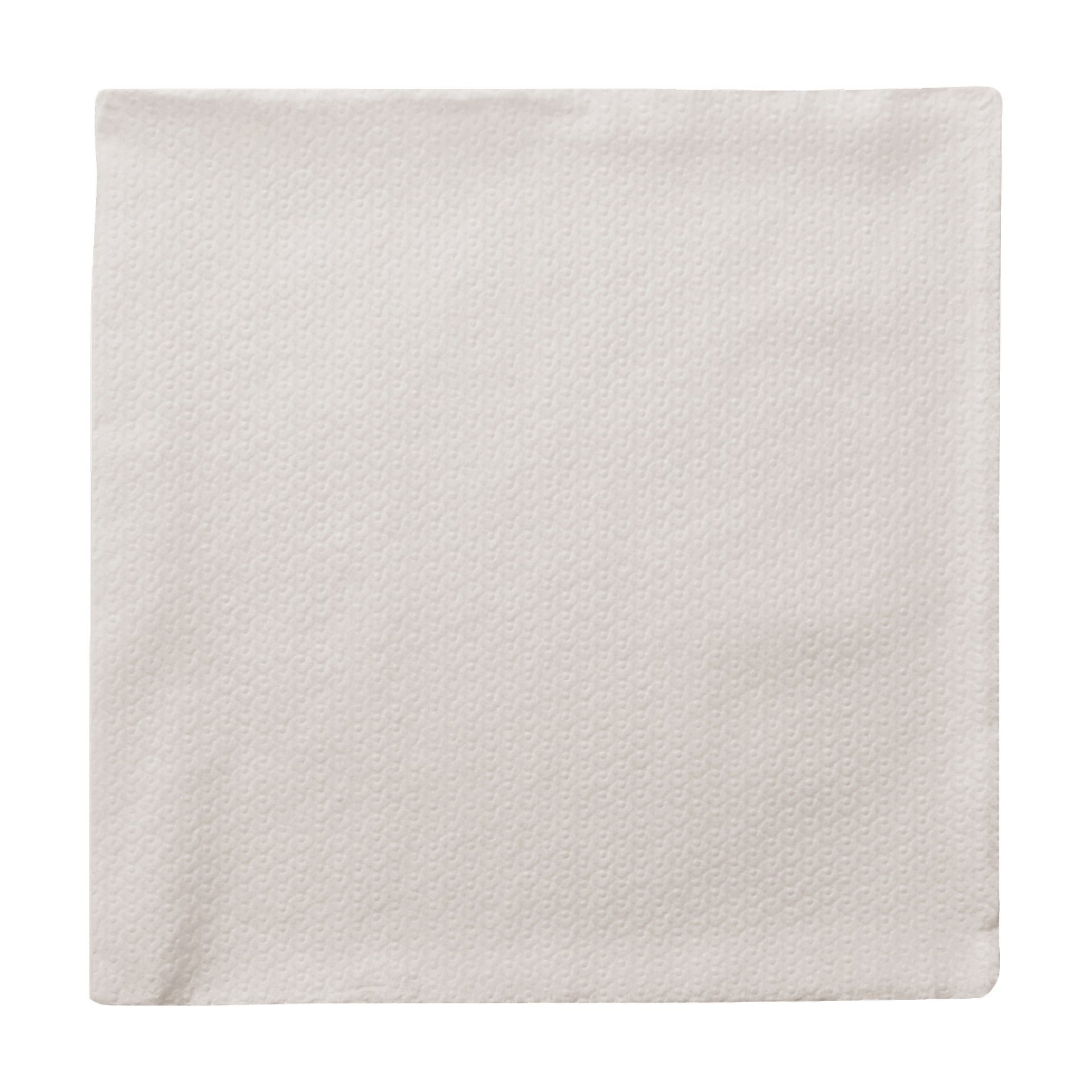 En enda vit servett från Papstar Serviettes från ett 100-pack visas. Den har en fyrkantig form, en subtil texturerad design och lätt upphöjda kanter.