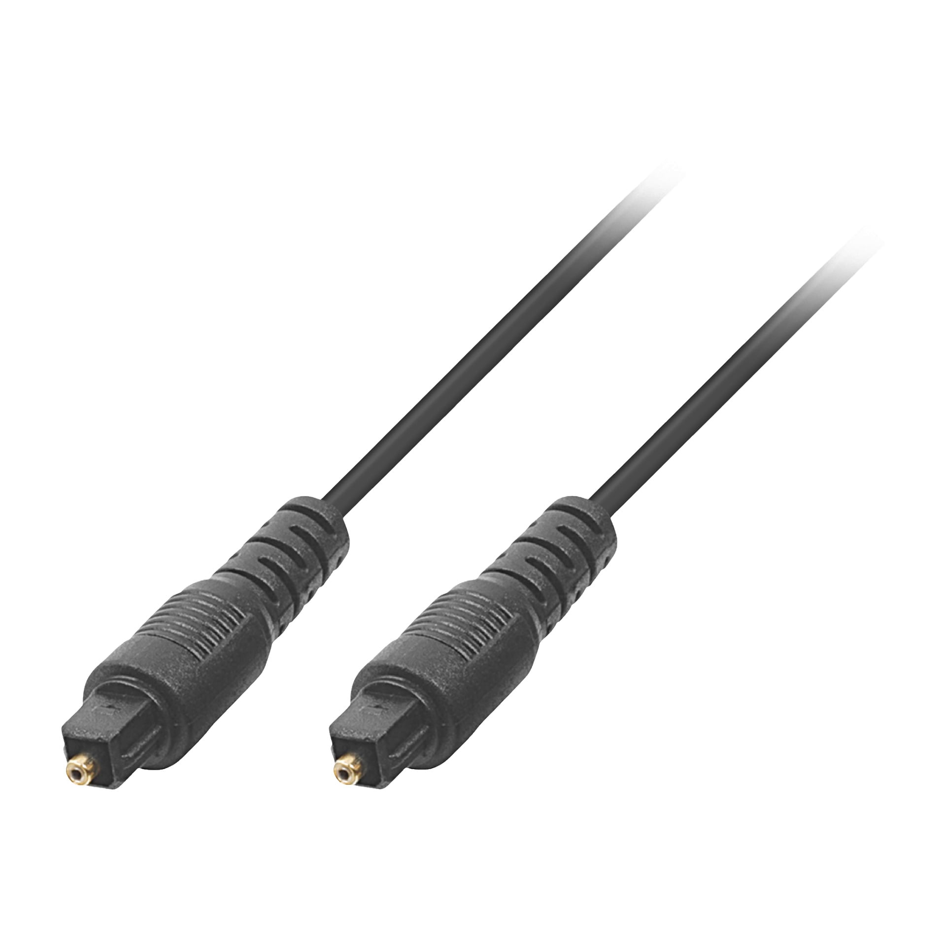 Et nærbilde av to Nedis Optical lydkabler med svarte TOSLINK-kontakter, begge plassert fremover med kablene i motsatt retning.