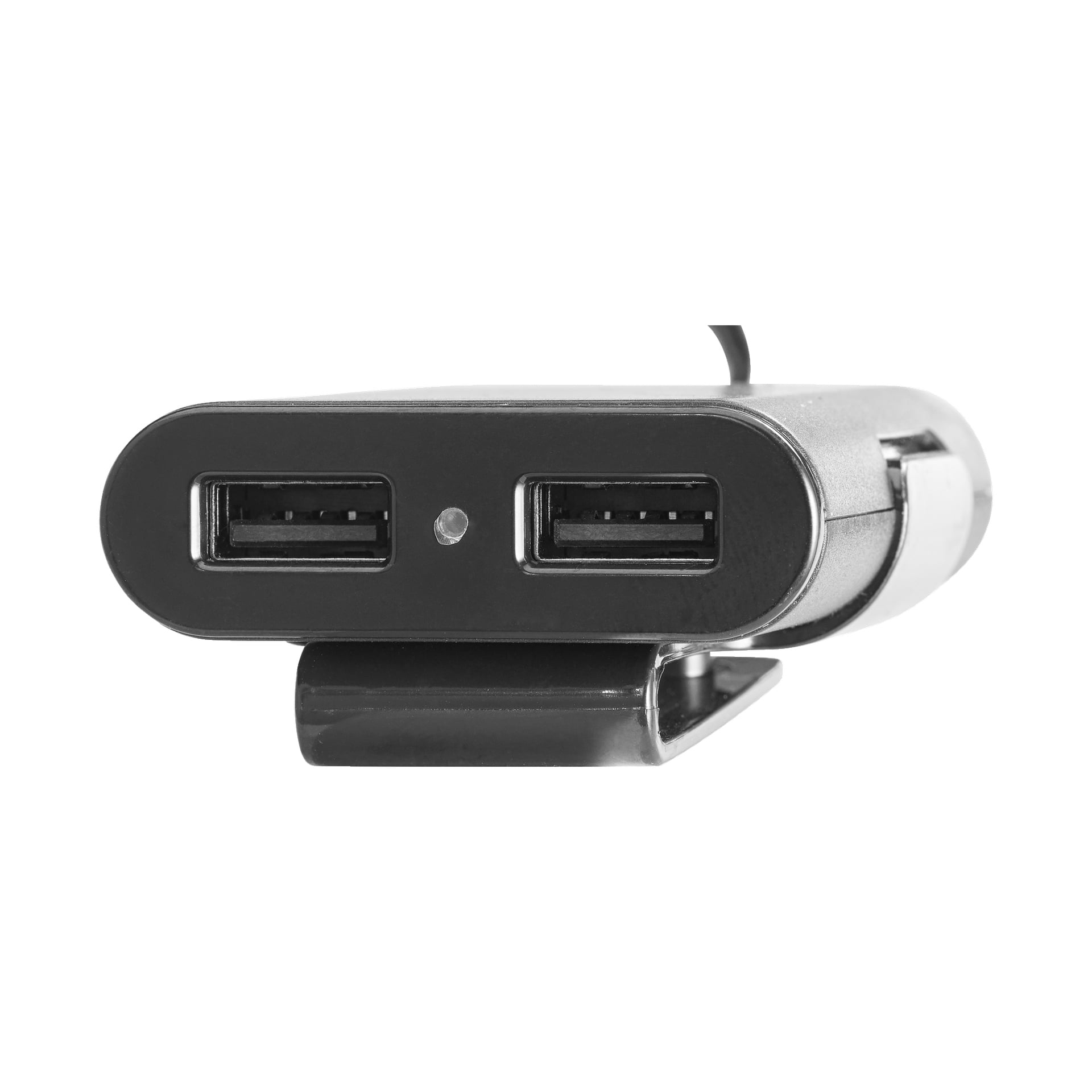 Zbliżenie ładowarki Hamron Car podkreśla jej dwa porty USB oraz małą kontrolkę.