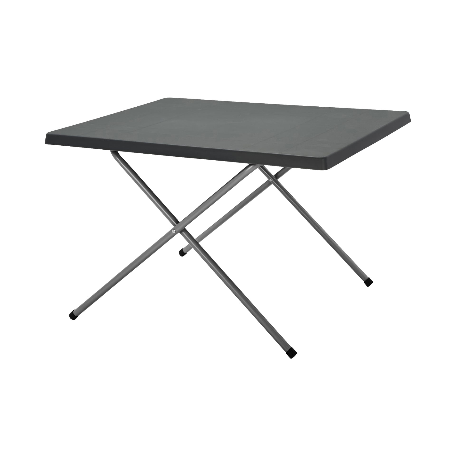 Et Kayoba-campingbord med en rektangulær, mørk topp og metallben som danner et X-mønster. Designet er lett, noe som gjør det lett å transportere og ideelt for kortvarige oppsett.