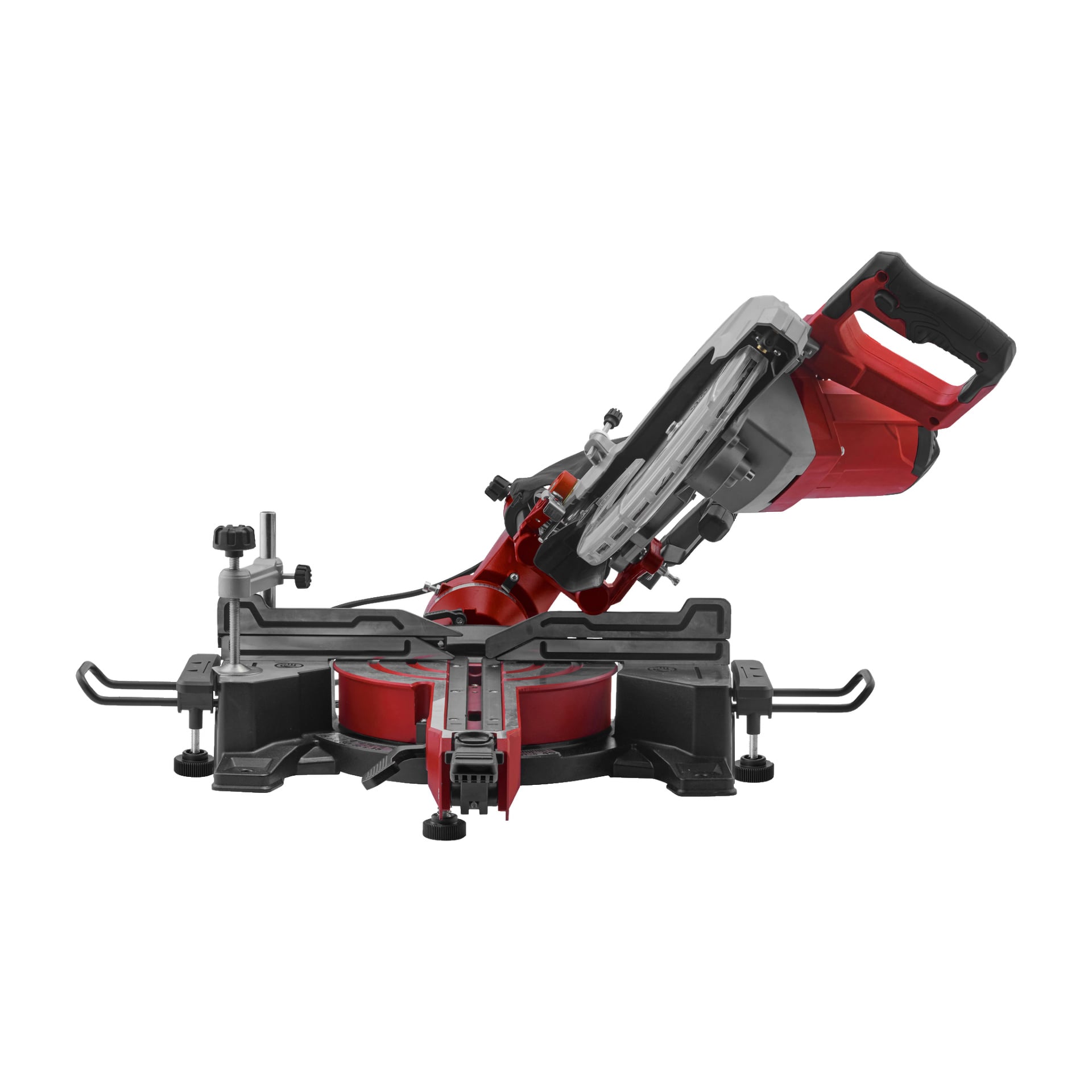 Punamusta Meec Tools Mitre -saha, jonka terän pää oli vinossa sivulle.