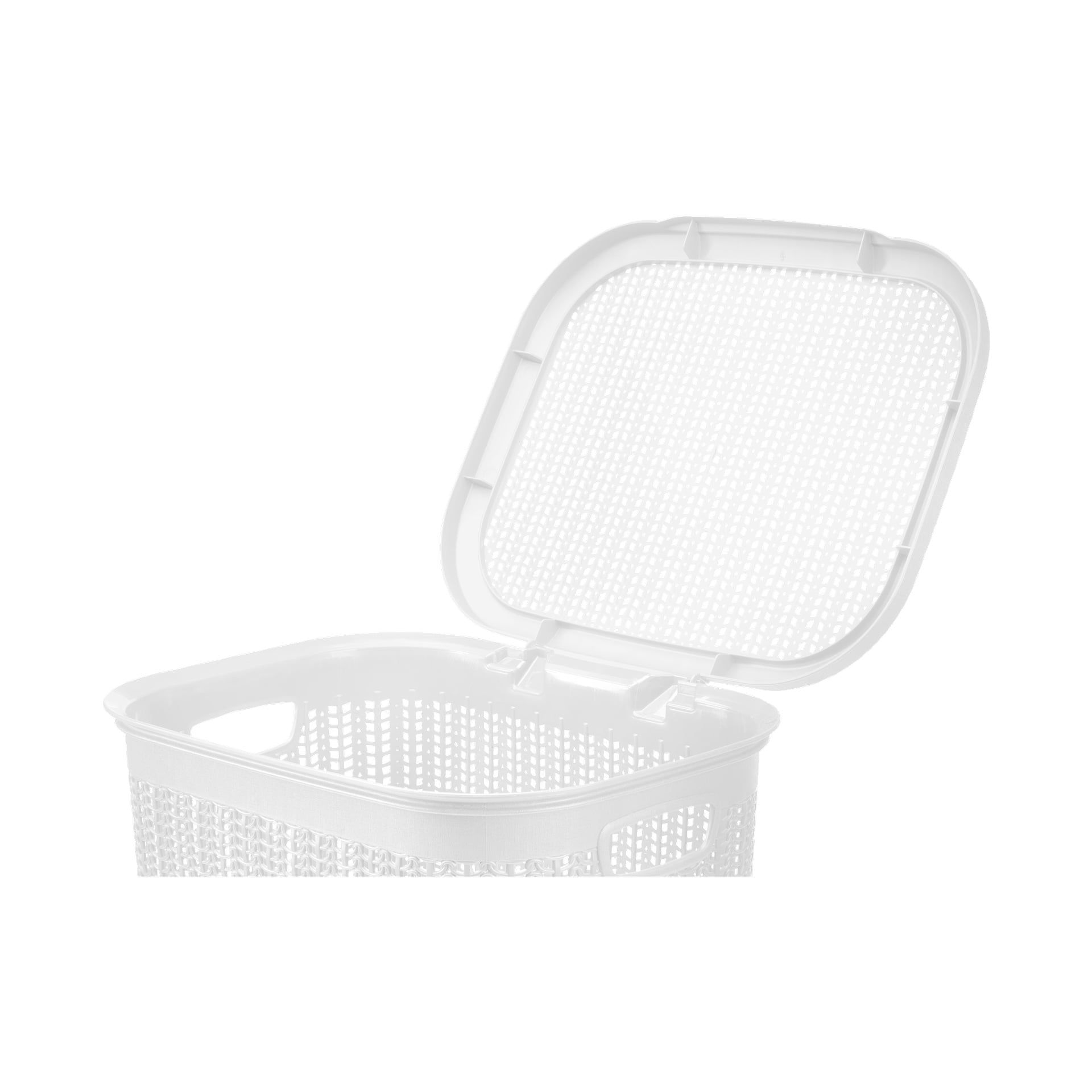 Menuett Wash-kurven har et hvitt plastvevd design og åpent lokk.