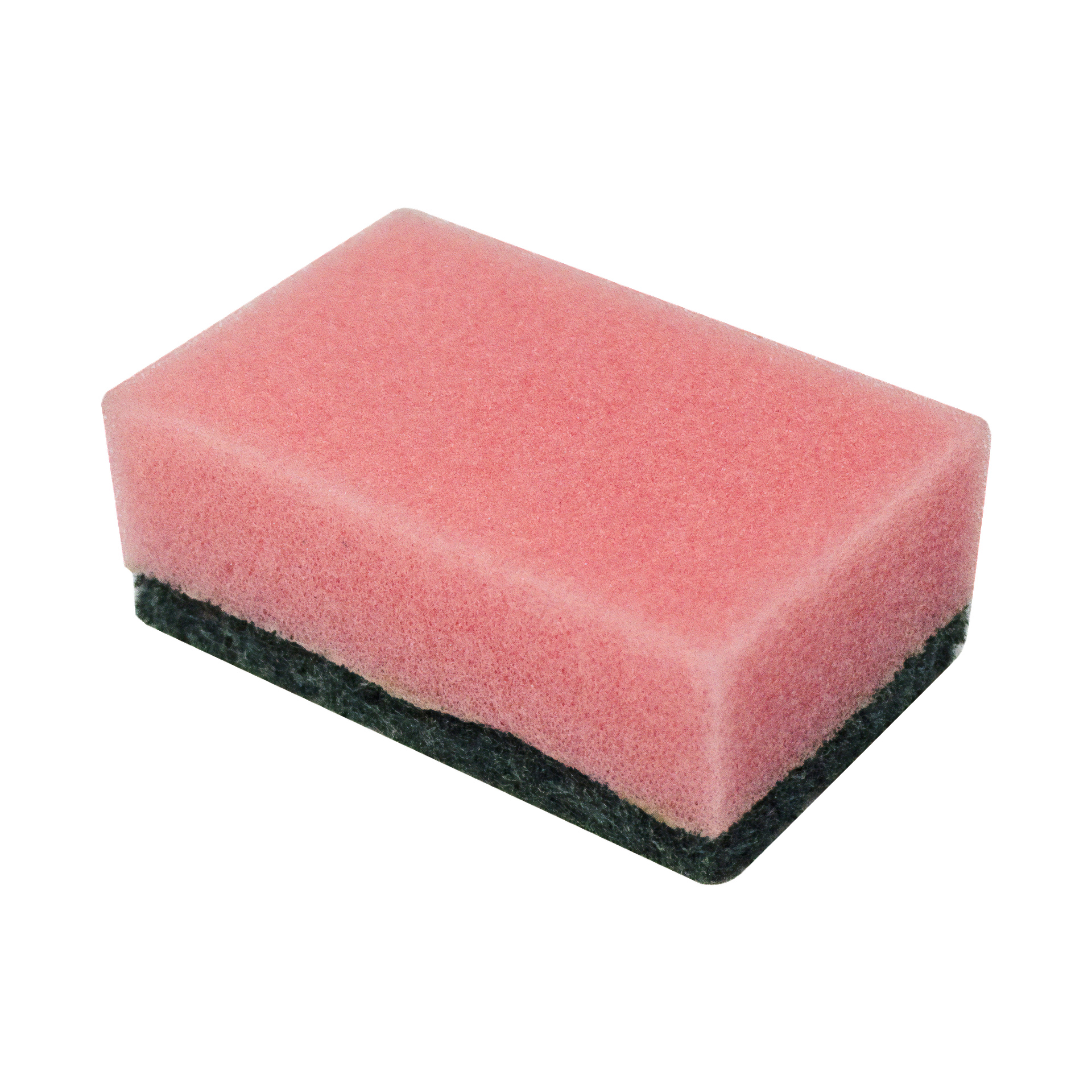 Menuett Kitchen sponges 10-pakning med en rosa myk side og et mørkegrønt slipelag, perfekt for rengjøring.