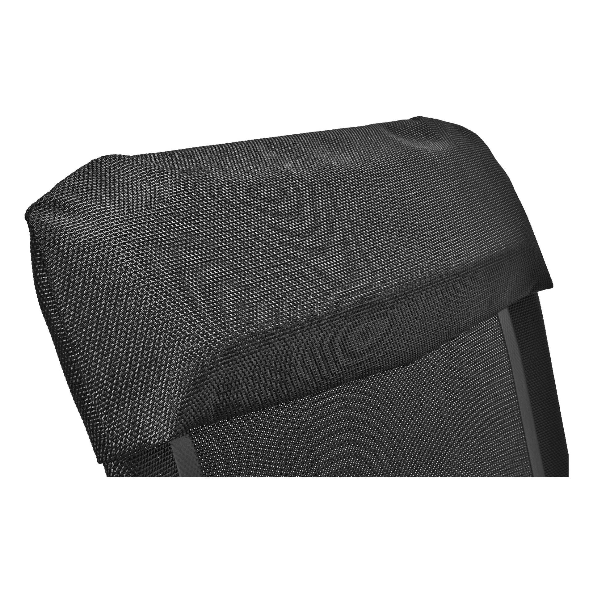 Detaljerad närbild av den övre delen av en Kayoba campingstol med en texturerad nackstöd. Bilden fokuserar på tyg- och sömnadshantverket, mot en enkel bakgrund.