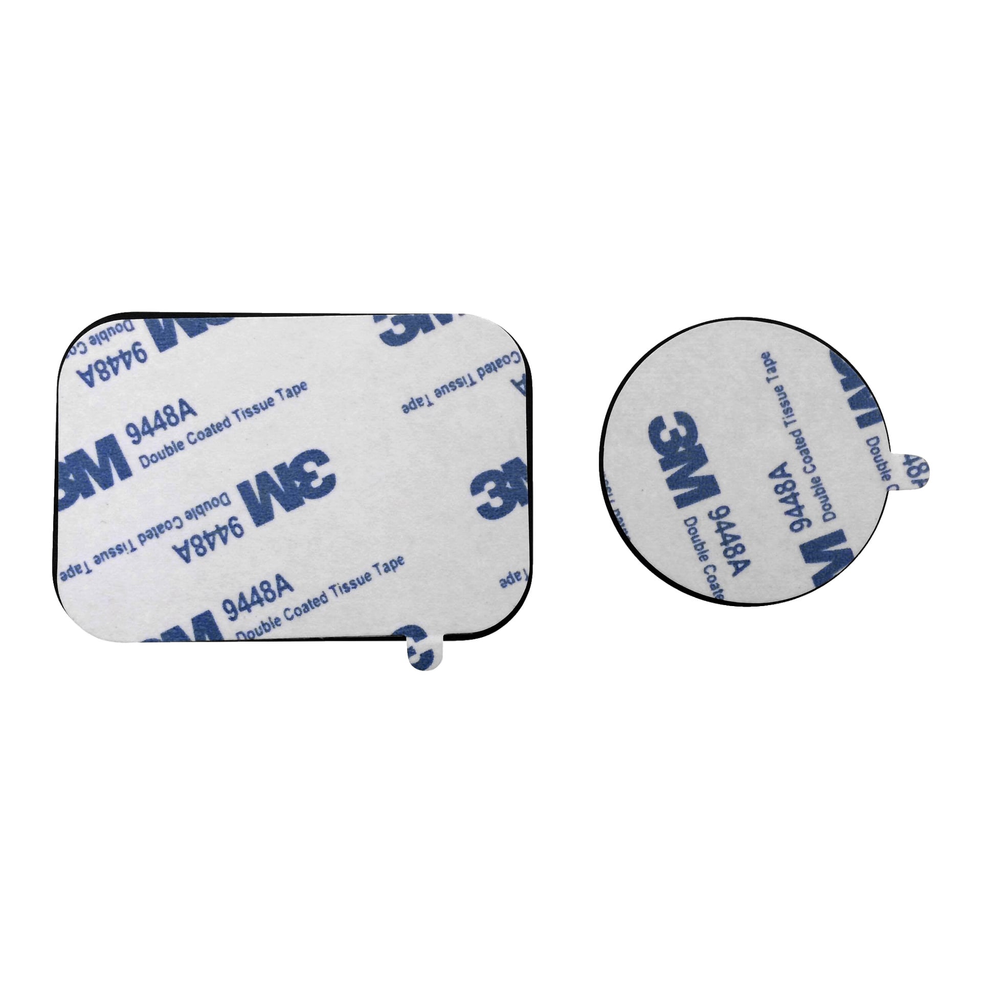 En rektangulær og en rund magnetisk universalholder fra Marquant, begge hvite med blå tekst som leser Marquant Magnetic universalholder og 3M-logoer, vises.