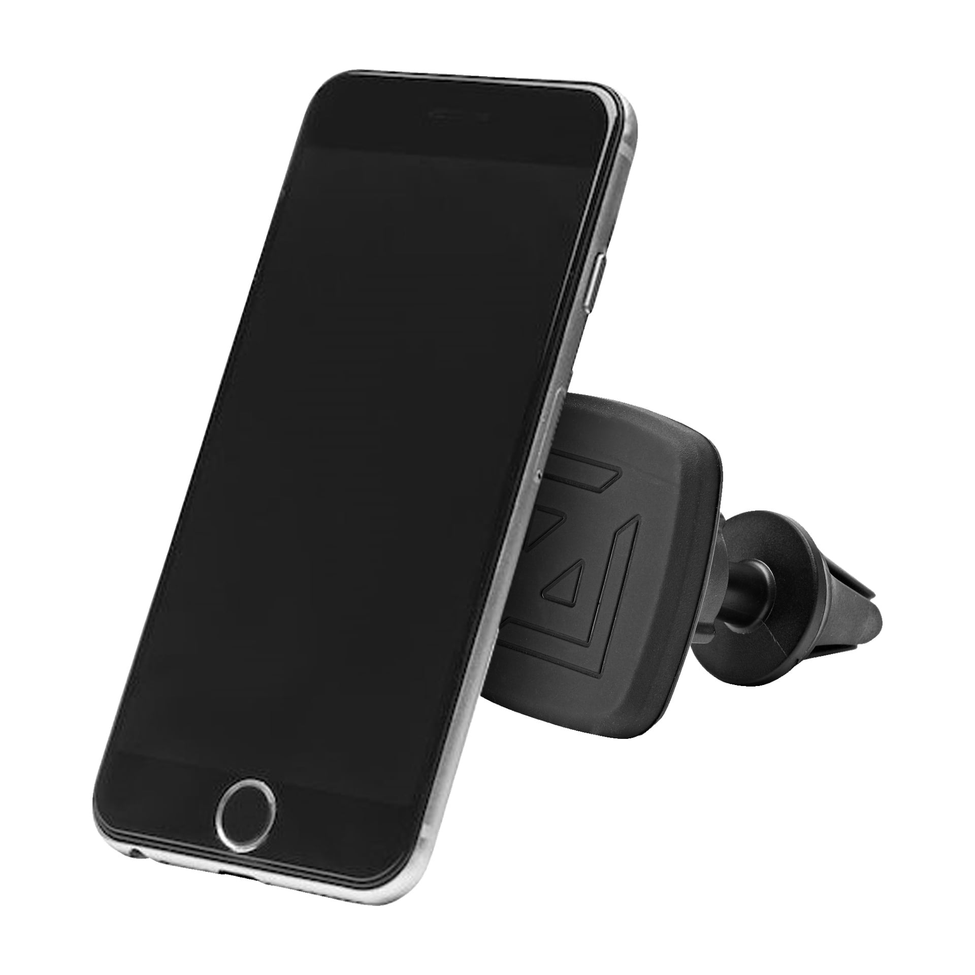 Smartfon jest przymocowany do uniwersalnego uchwytu Marquant Magnet, czarnego magnetycznego uchwytu, który mocuje się na wentylacji samochodu i mocno trzyma telefon na miejscu.