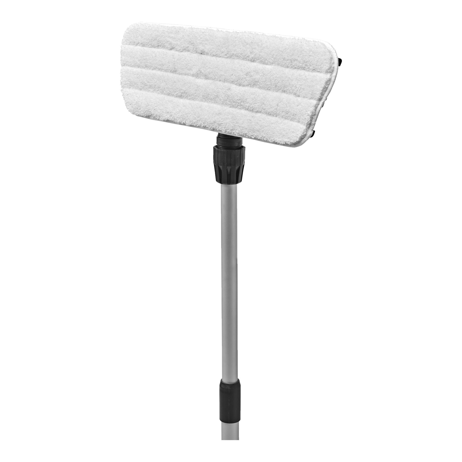 Et nærbilde av Menuett Mop som viser det rektangulære hvite mikrofiberhodet og sølvhåndtaket.