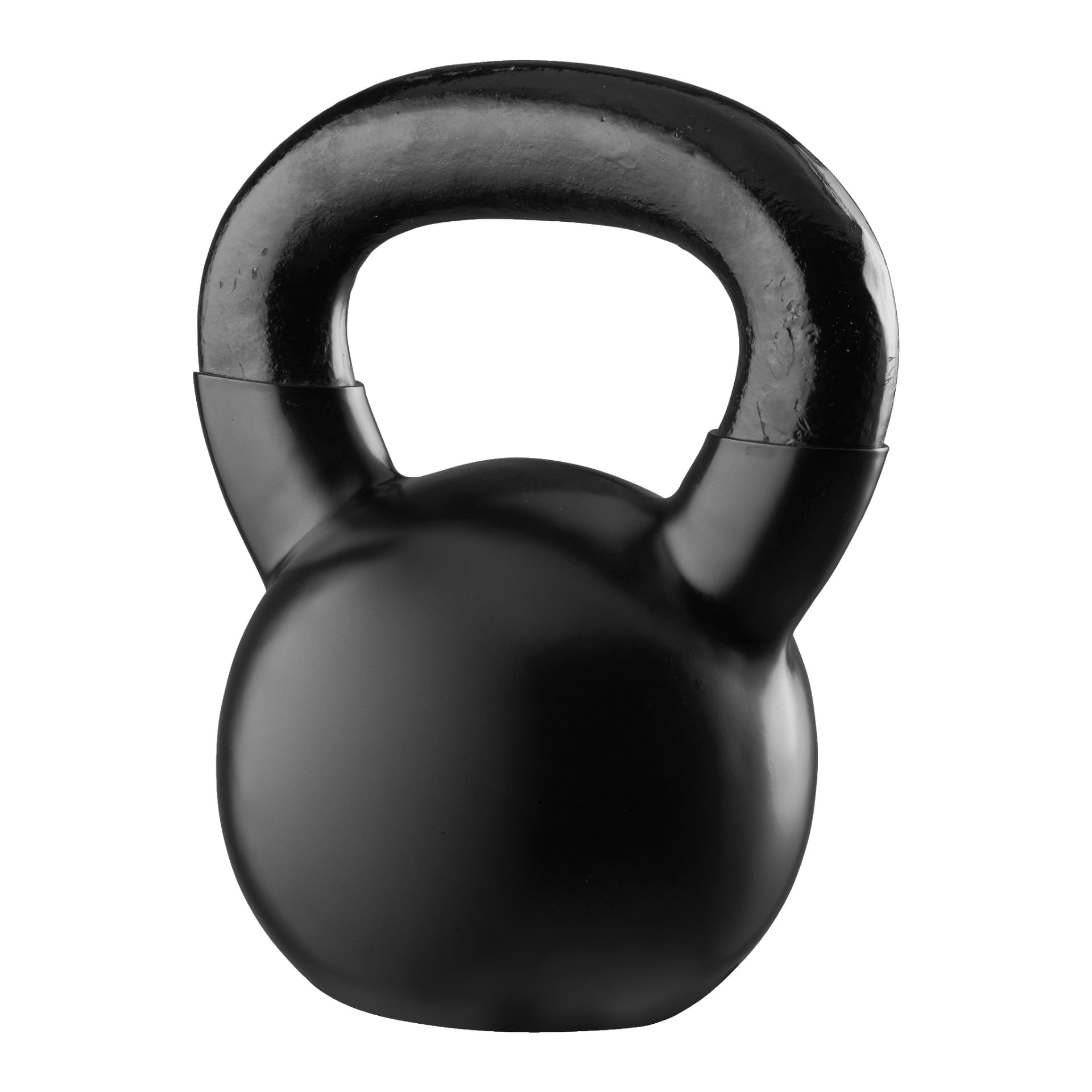 Näyttelyssä on Kayoba Kettlebell, jossa on pyöreä musta runko ja tukeva, kaareva kahva.