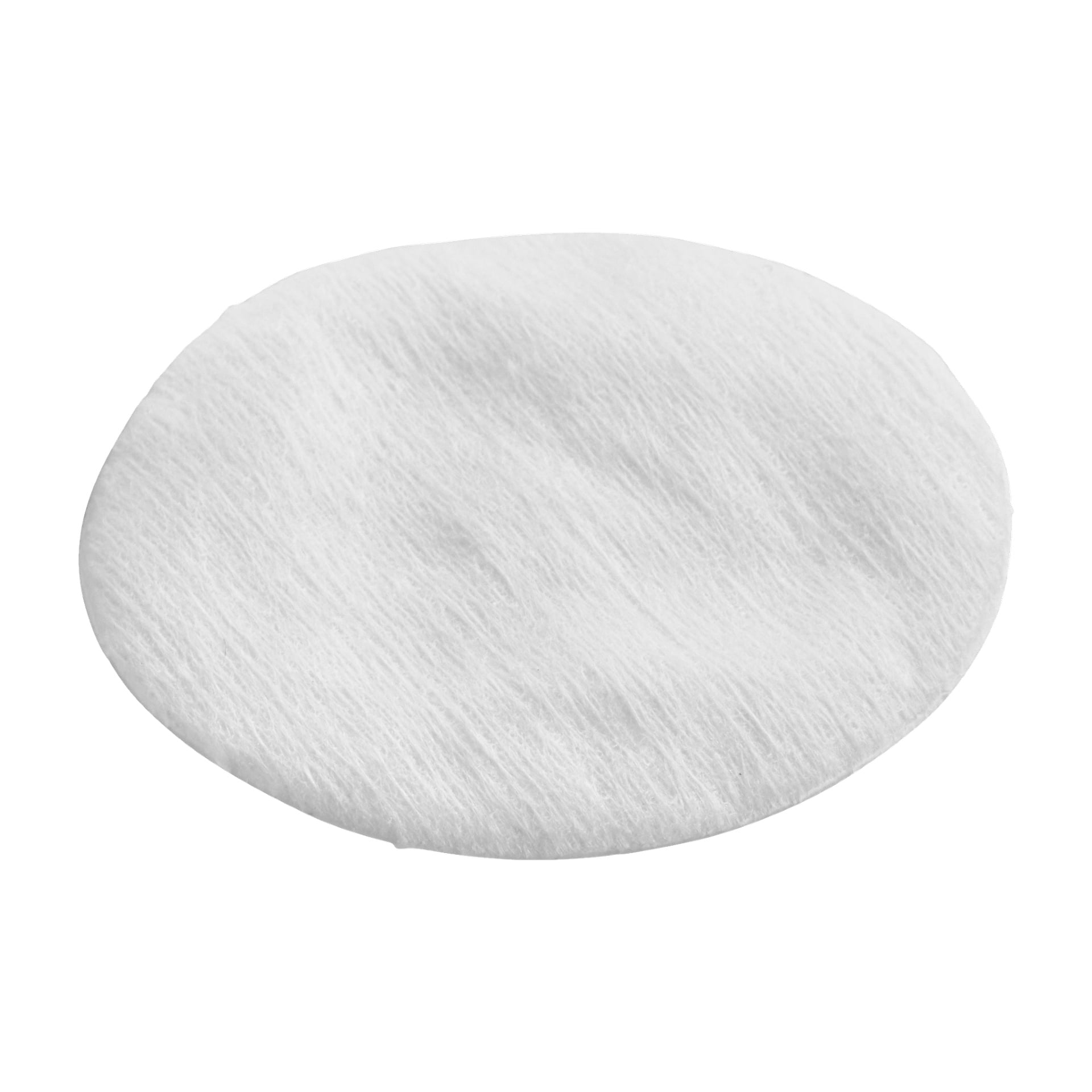 Eine Nahaufnahme eines runden, weißen Wattepads-Rucksacks zeigt Cotton Pads 80 und Menuett, dessen strukturierte Oberfläche deutlich sichtbar ist.