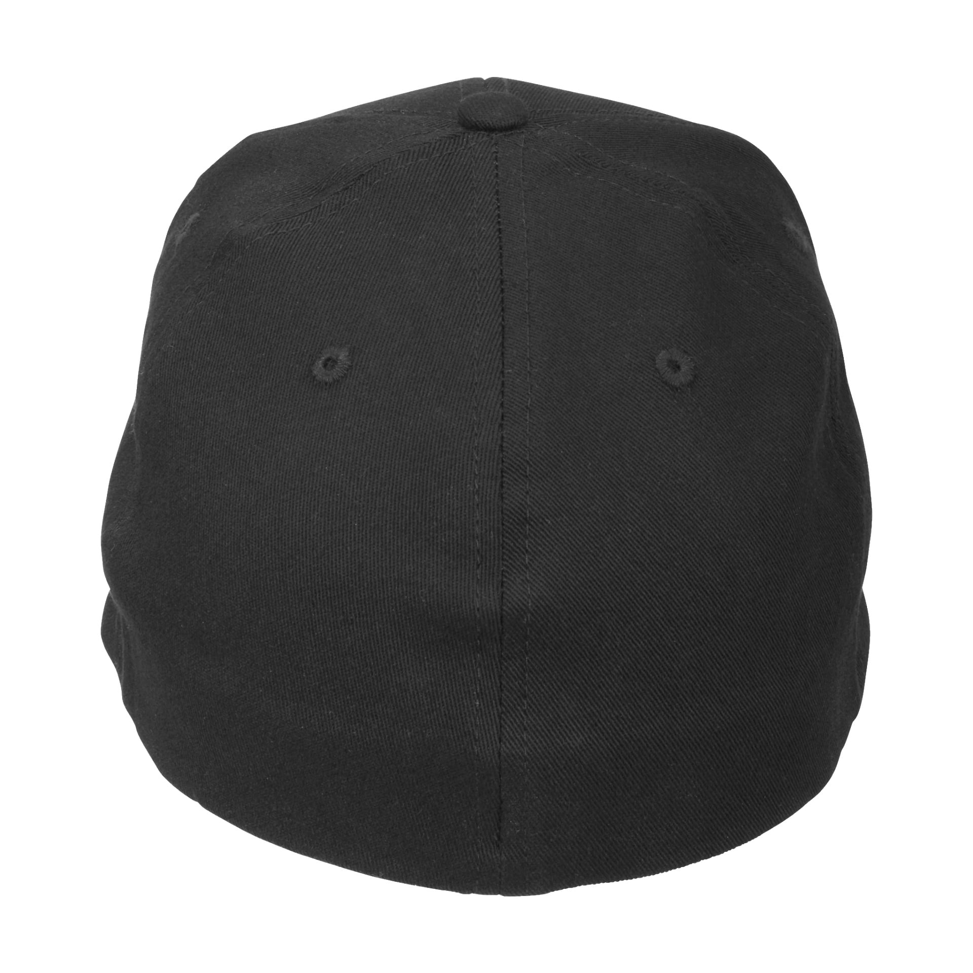Eine schlichte schwarze Bluewear Pro Workwear Cap, von hinten betrachtet, die Paneelnähte hervorhebt, zwei Belüftungslöcher und ein Knopf oben, ohne sichtbare Logos oder zusätzliche Designs.