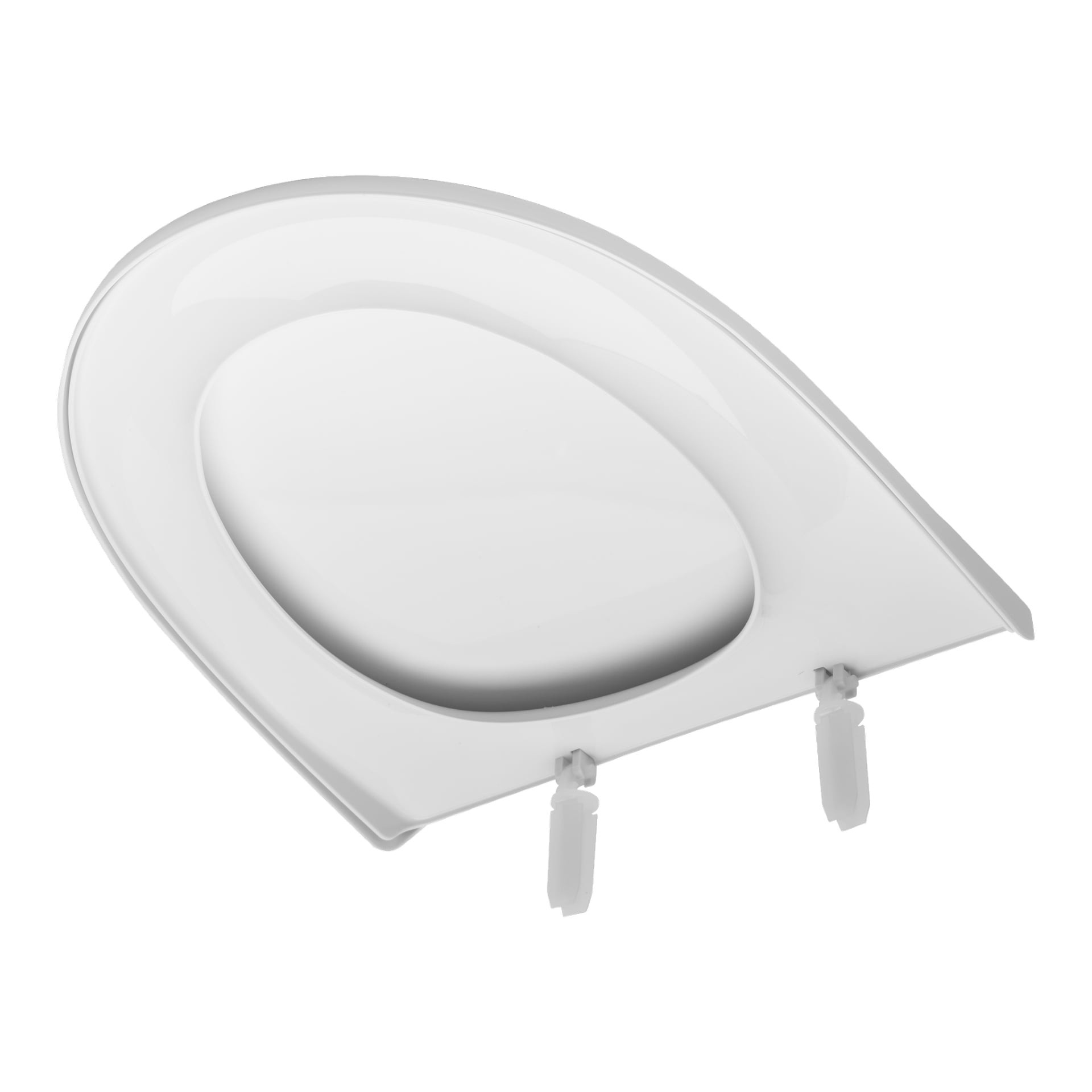 IDO Seven D toalettstol i vit plast, med två synliga gångjärn vid basen för säker fäste i en toalettstol.