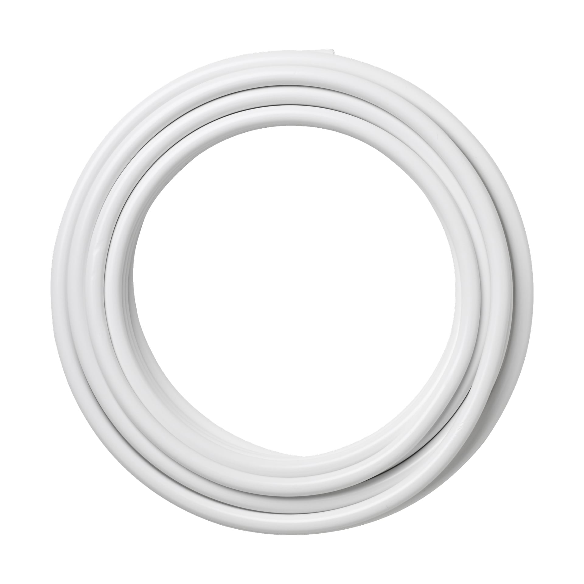 En prydligt spiralad EKLK-kabel från Amokabel med ett vitt plasthölje är arrangerad i en cirkulär slinga.