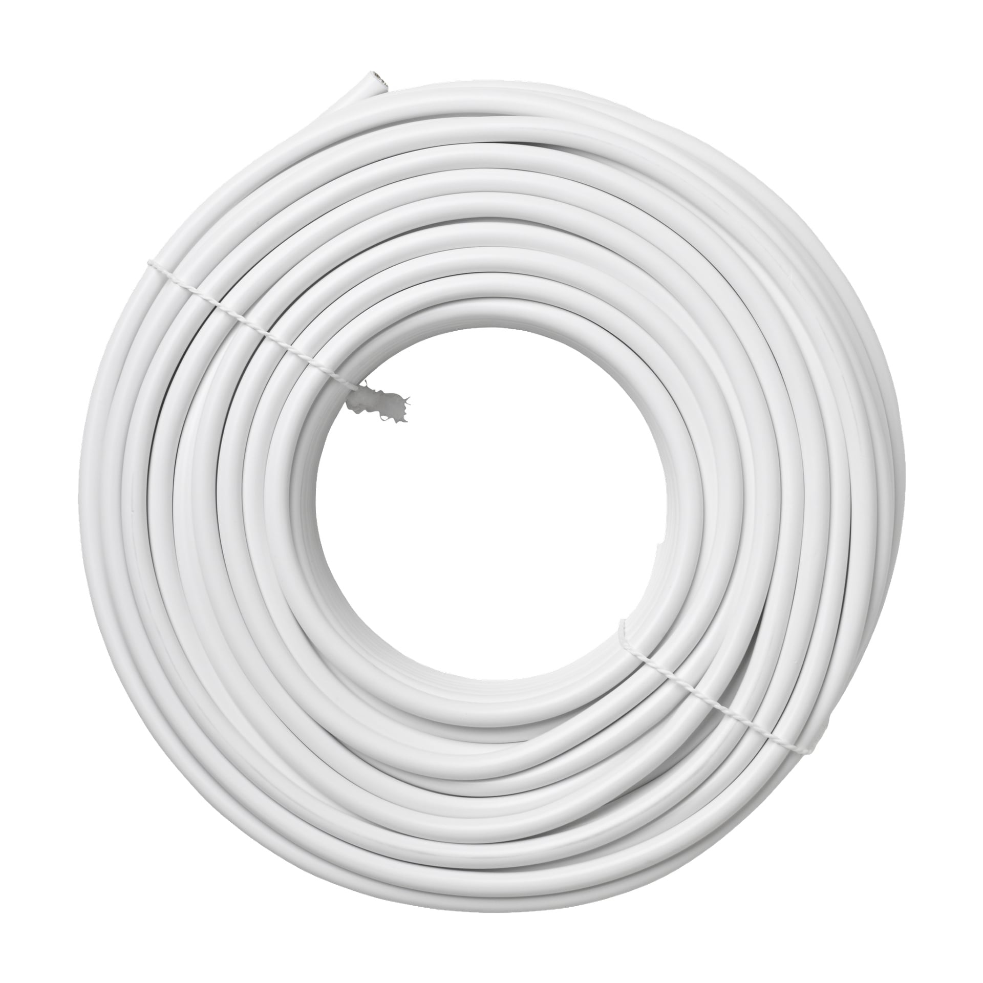 En stor, cirkulärt lindad spole av EKLK-kabel från Amokabel hålls ihop av två vita tvinnade bindare.