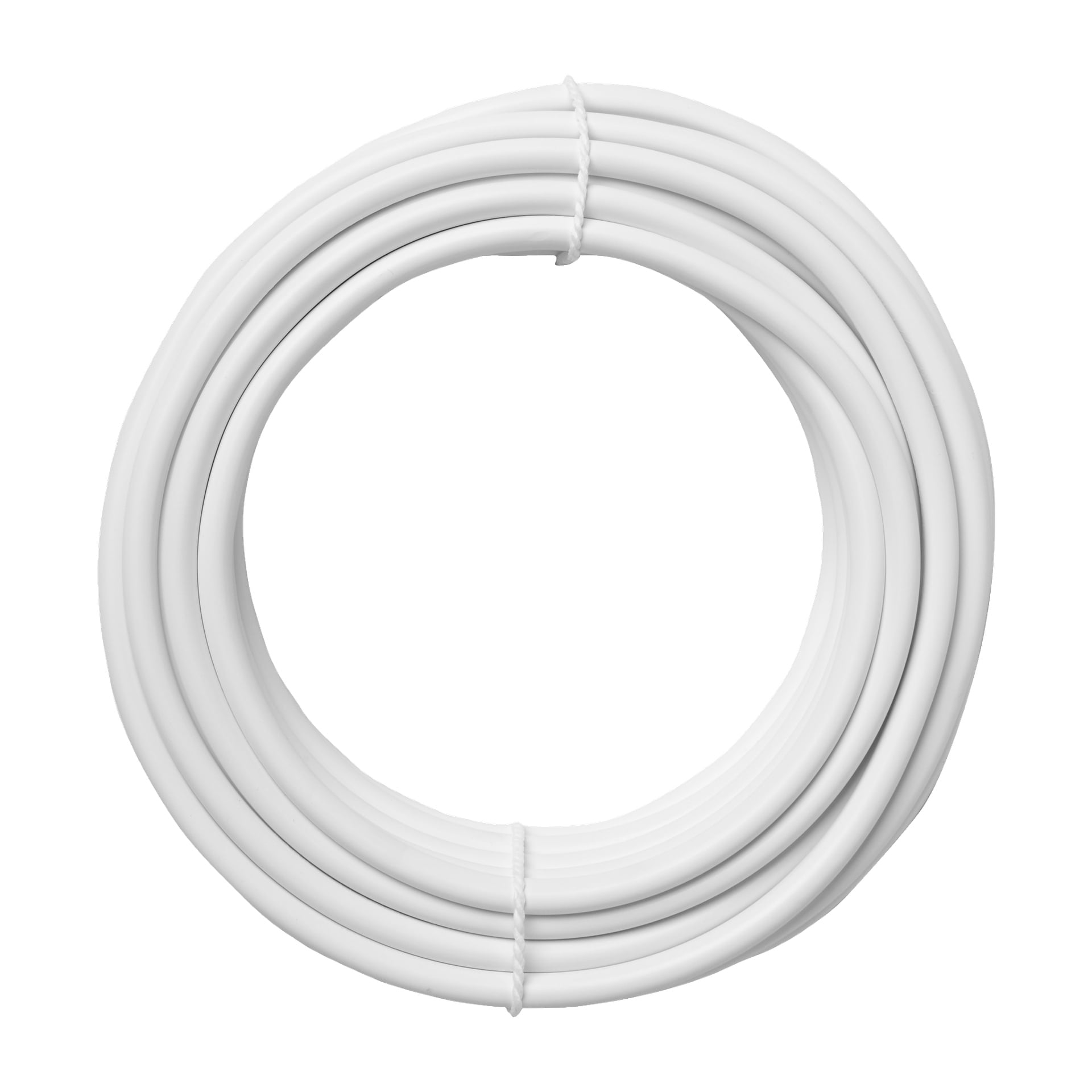 En prydligt lindad Amokabel installationskabel är arrangerad i en cirkel och hålls på plats upptill och ner med två plastband.