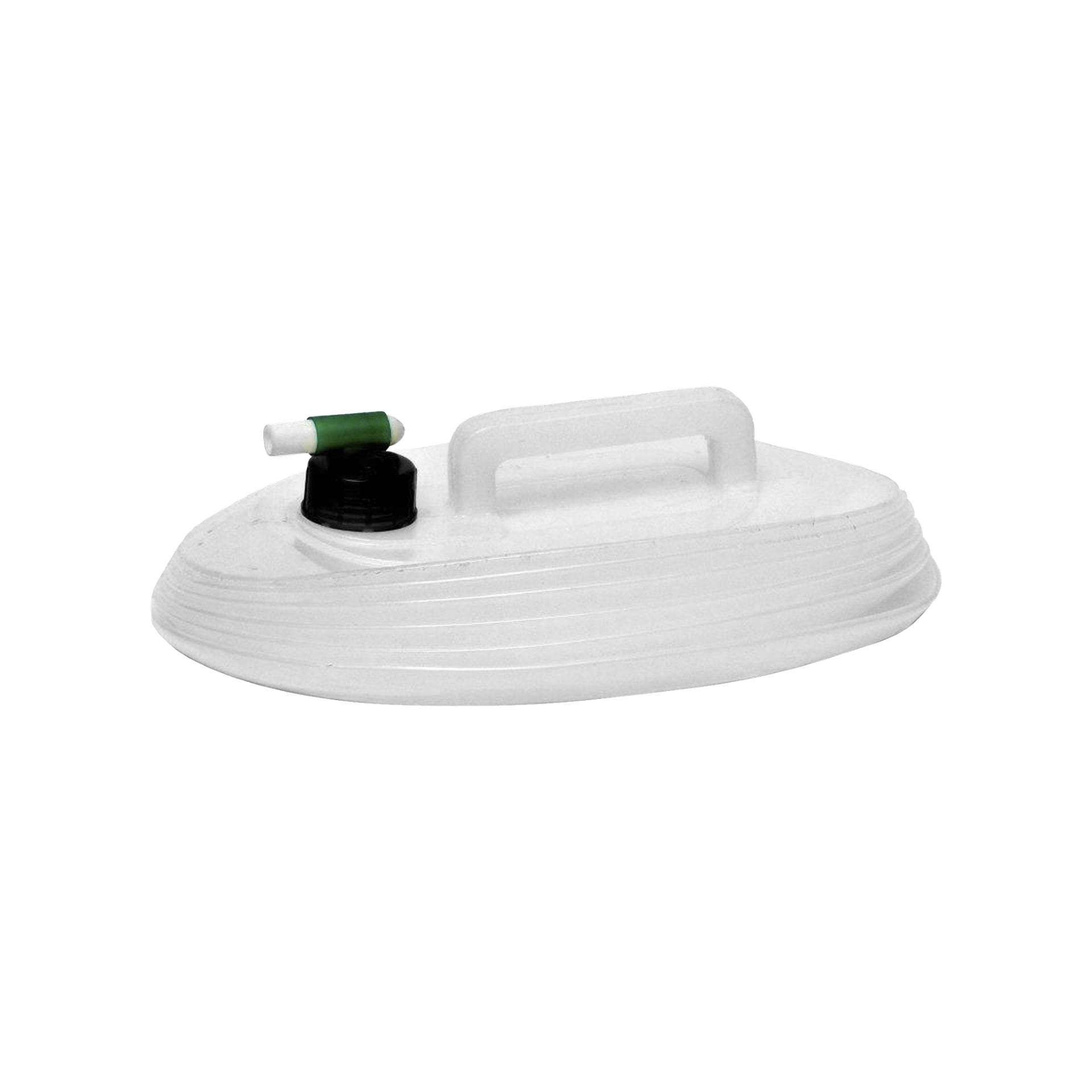 En Gustafvsivers-behållare Donje visar upp ett ovalformat vitt plastlock med integrerat handtag och en svart skruvlock med grön och vit pip.