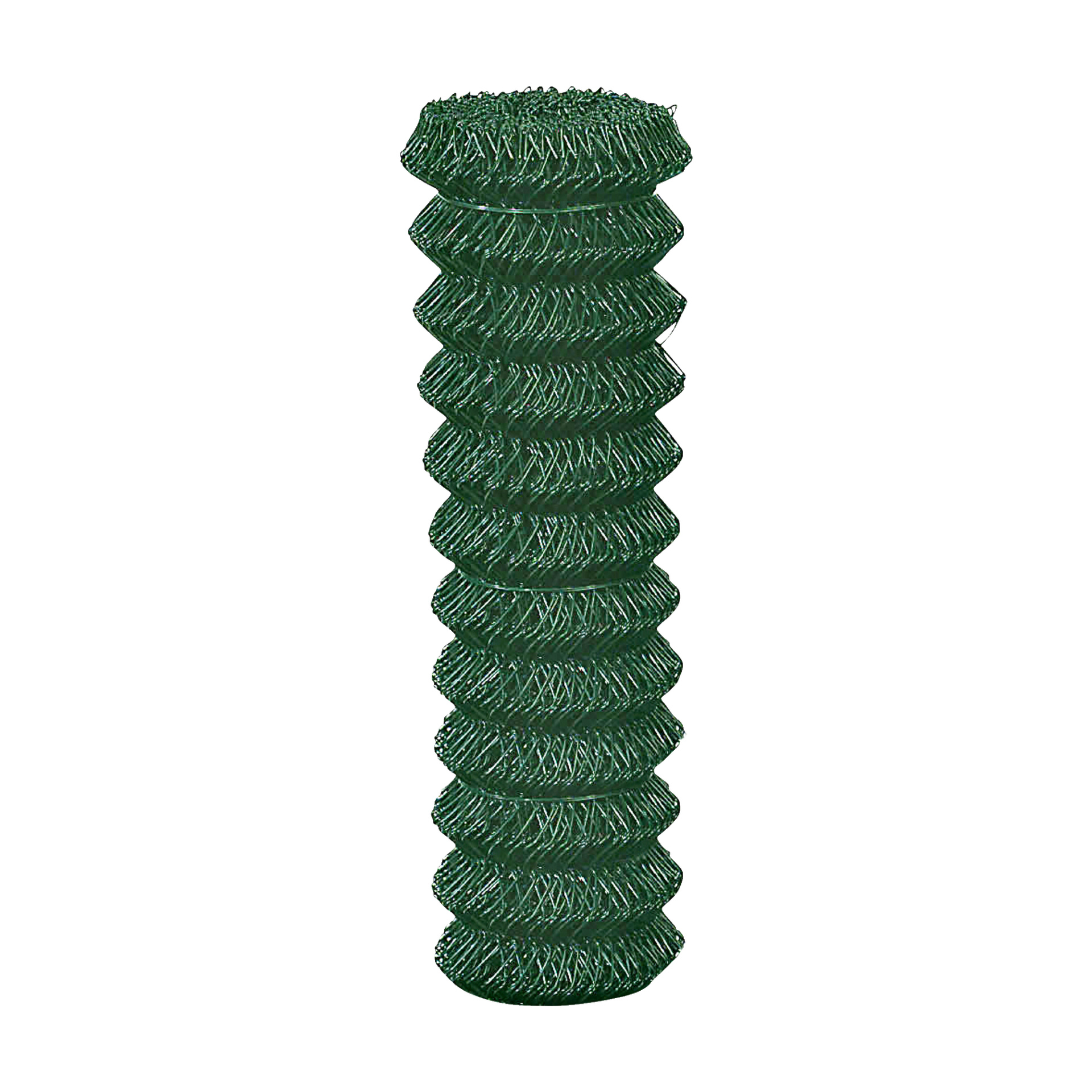 En bunt mörkgröna, spiralade Axley Wire-nätrullar står upprätt, tätt förpackade.
