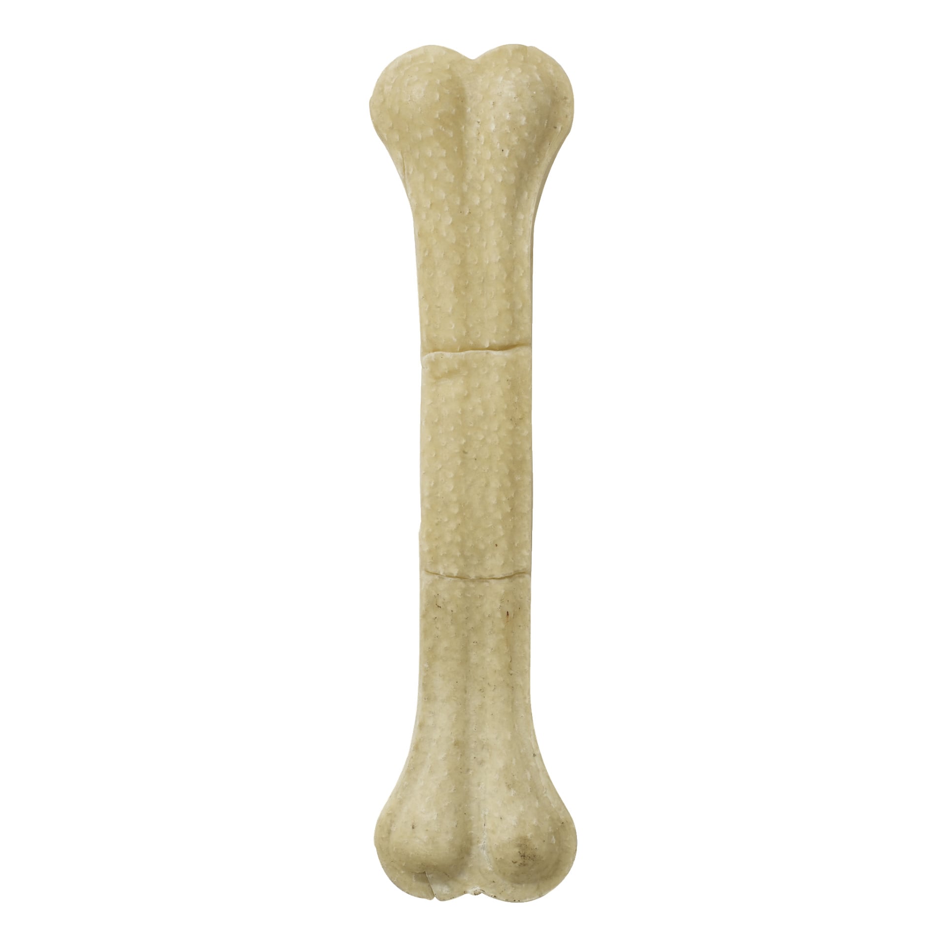 Petcare Chewing Bone är en beige tuggleksak för hundar med benliknande form, rundade ändar och tre distinkta sektioner. Den har en något grov, texturerad yta.