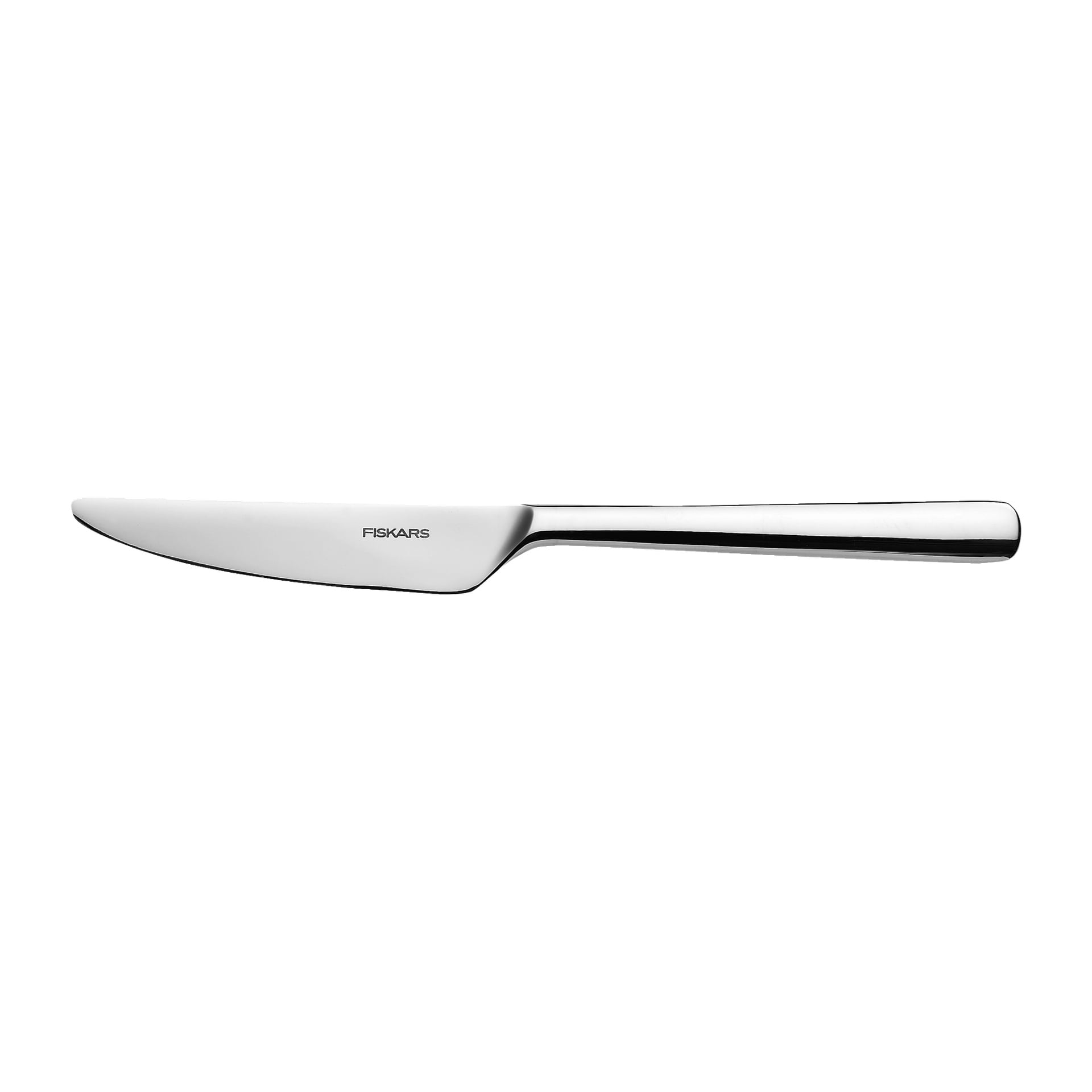 Nóż do masła z zestawu Fiskars Cutlery Set Functional Form 24 z wygrawerowaną nazwą marki na ostrzu ze stali nierdzewnej.