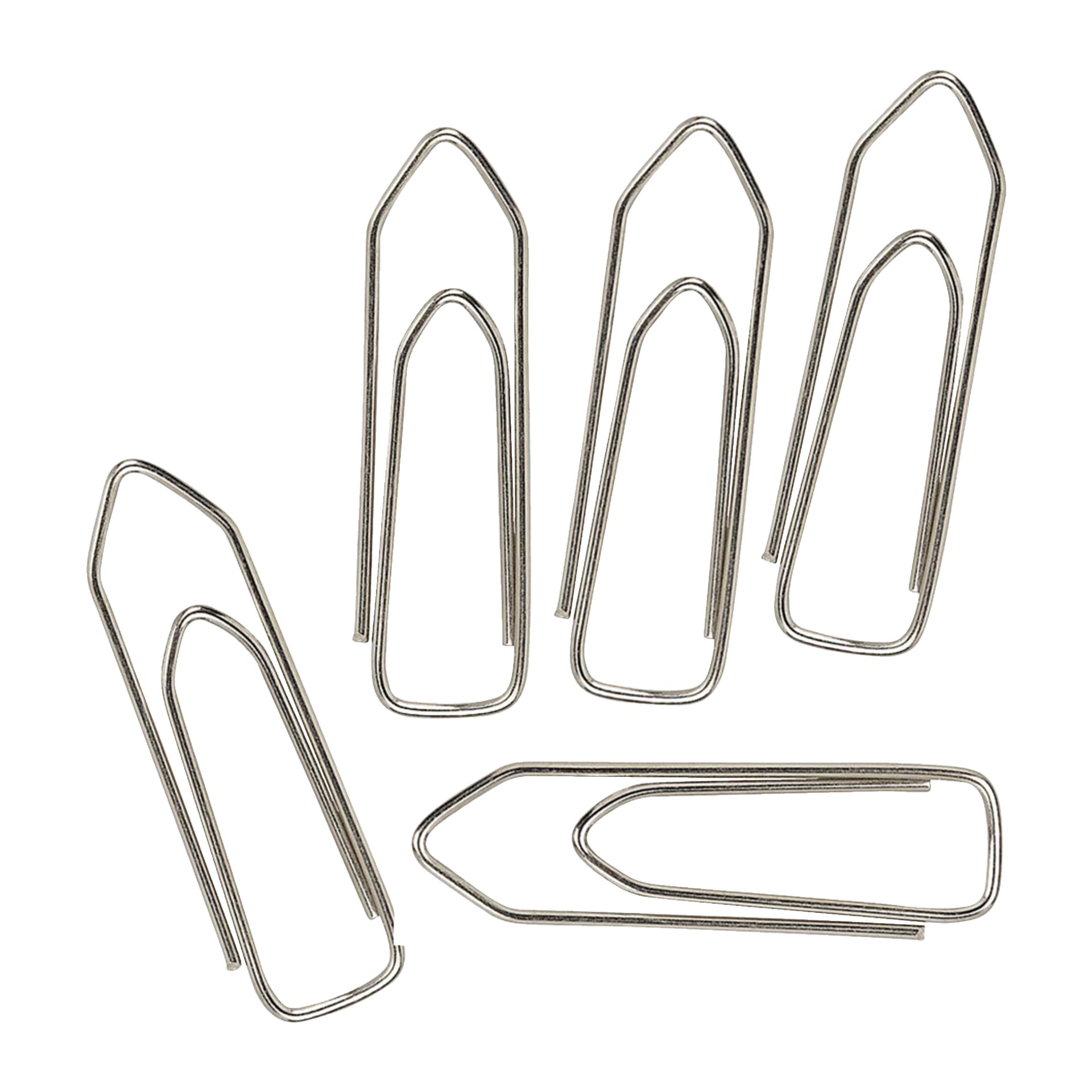 Fem silverfärgade, triangulära gem från No brand EMW gem 100-paketet är arrangerade med några överlappande och andra placerade med avstånd. Varje modell har en skarp, geometrisk design med spetsiga ändar.