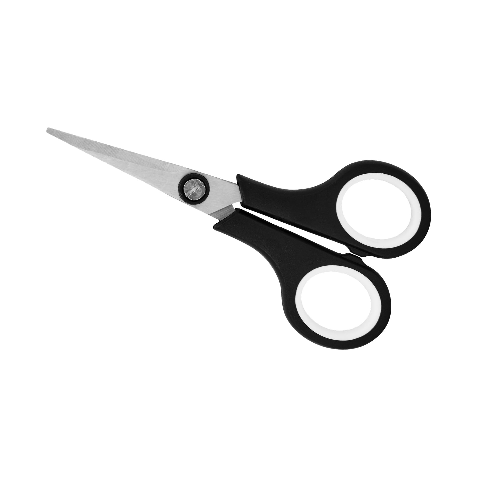 Ett par No brand EMW Scissors med svarta handtag och vita inre greppringar, med rostfria stålblad.