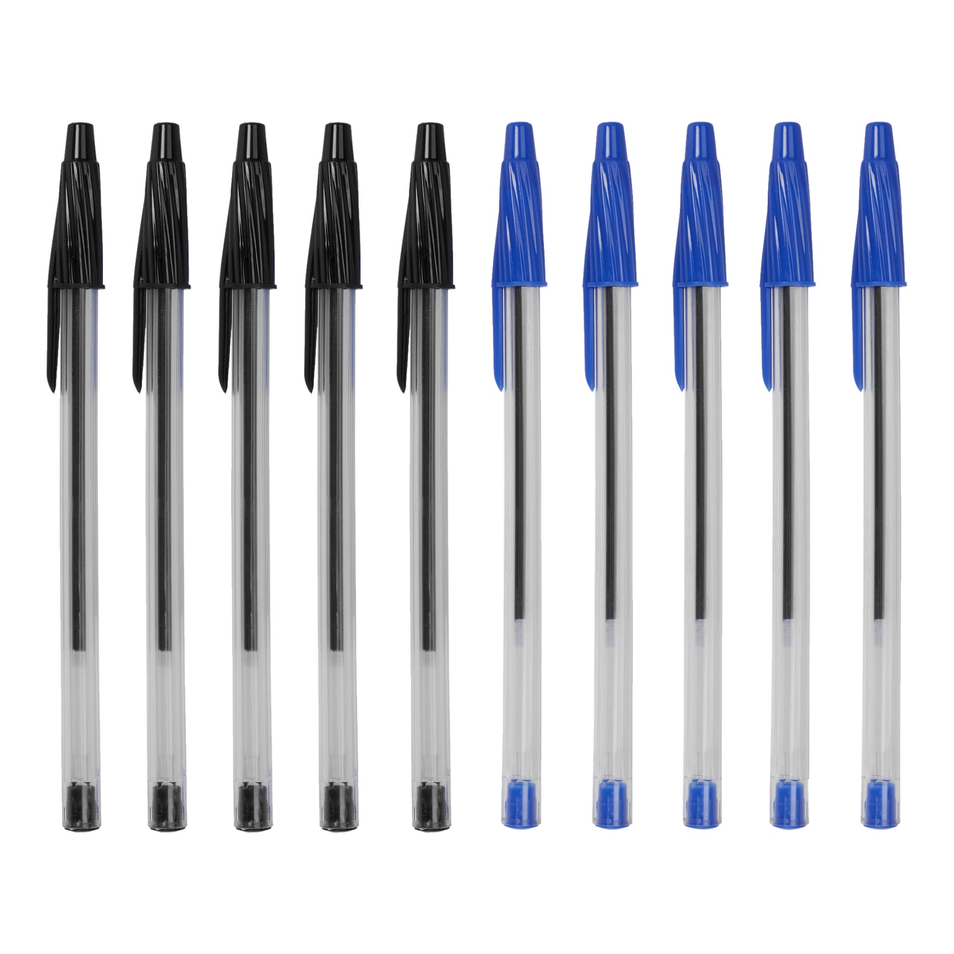 Ei merkkiä EMW Ballpoint -kynistä, 10 pakkausta, joissa on viisi kynää mustilla korkeilla ja musteella, ja viisi kynää sinisellä korkilla ja musteella.