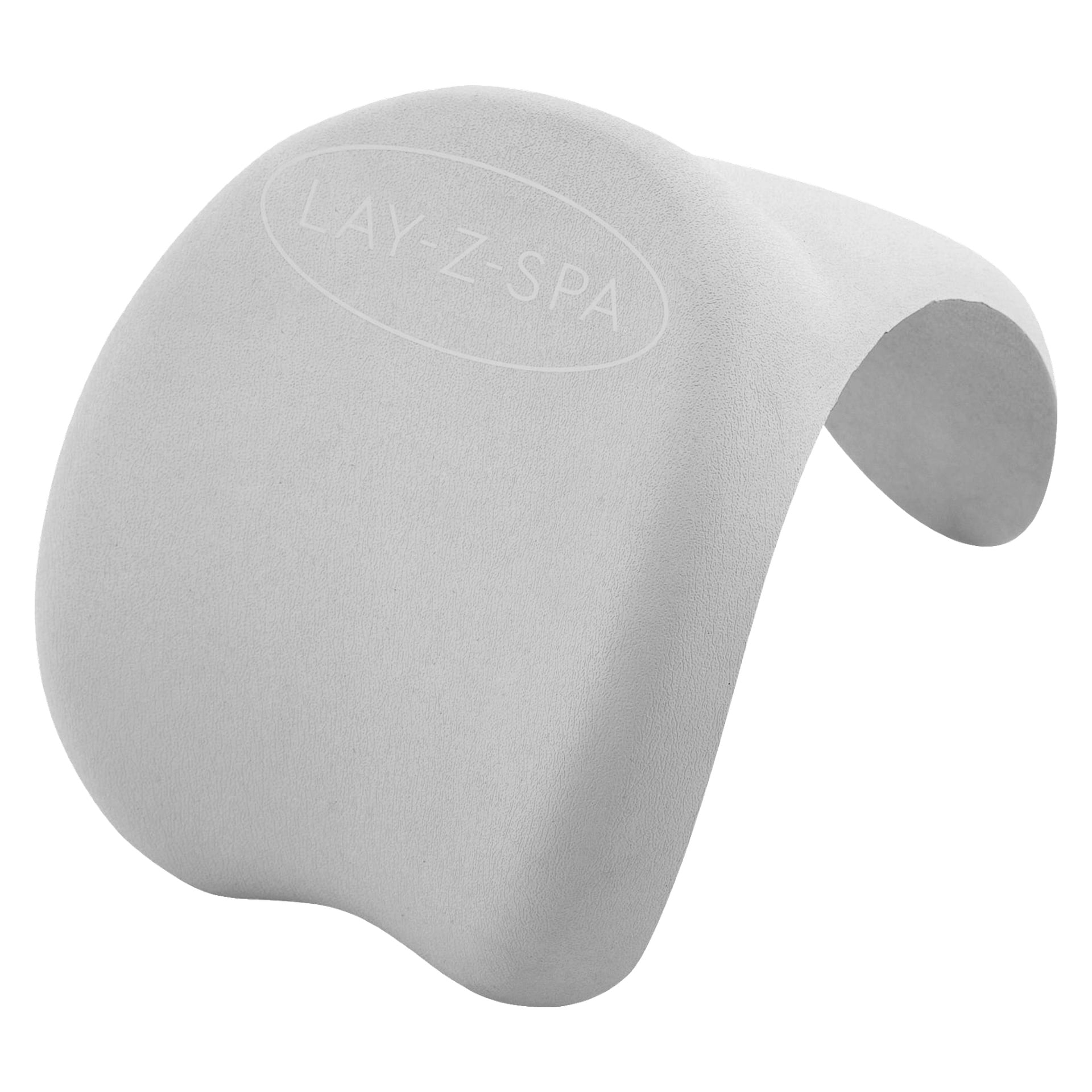 Två vita, böjda vadderade nackkuddar med "LAY-Z-SPA" präglade på toppen visas; dessa är designade av Bestway för användning i bubbelpool eller spa.