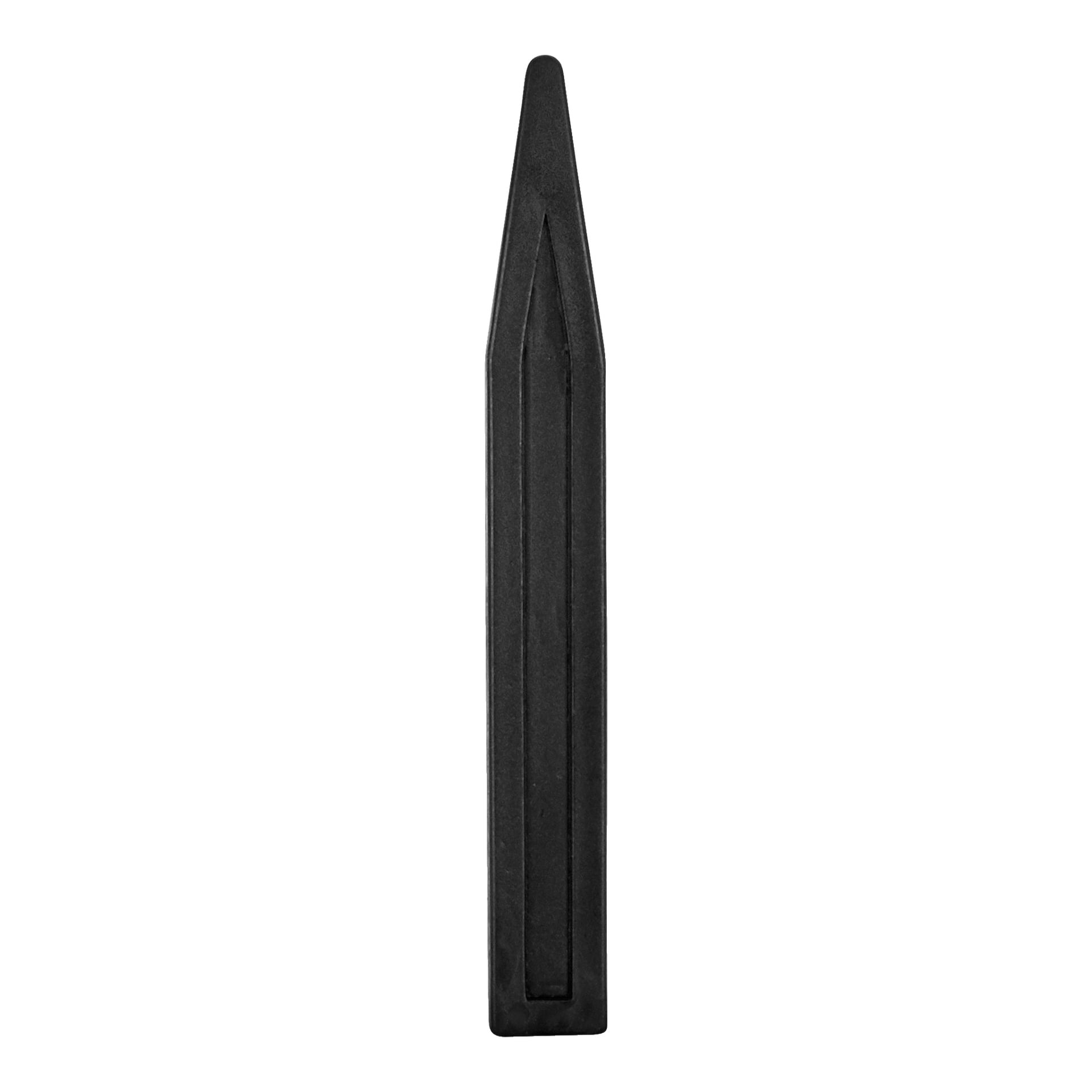 En platt, svart plastantenn för en bil CT27UV28 av Connects2 har en spetsig spets och en central rektangulär fåra längs hela sin sträcka.