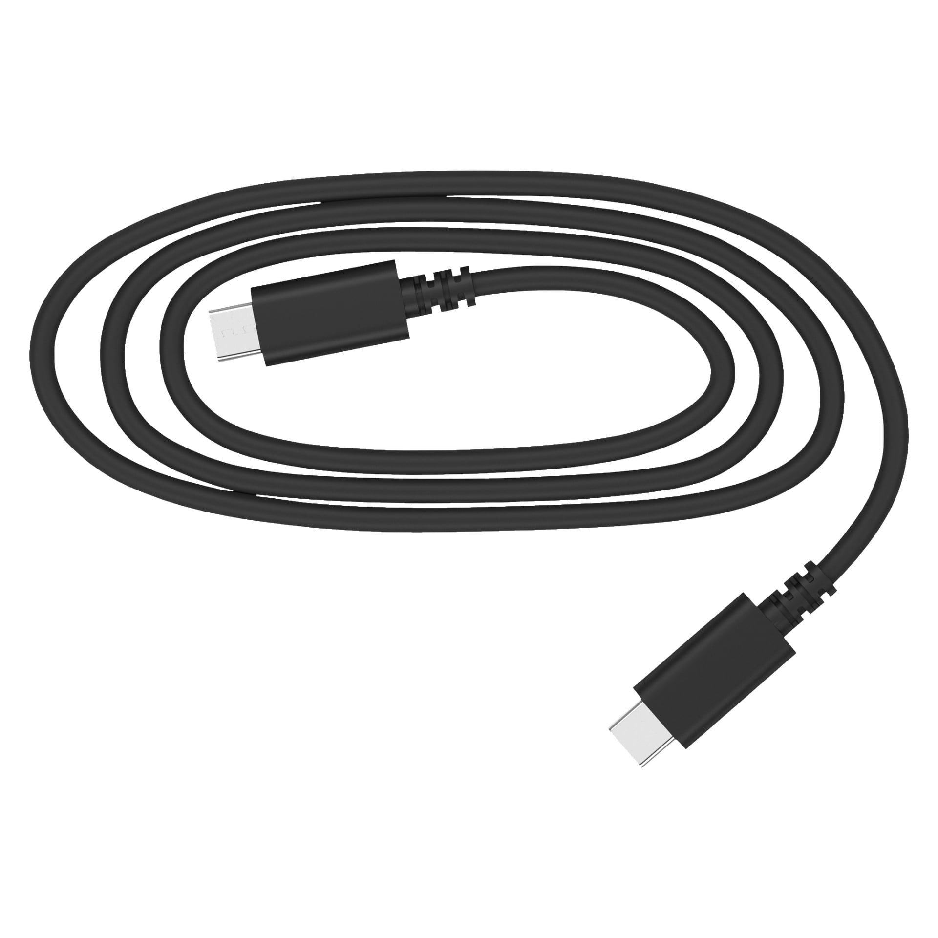 En svart CTEK batterilader CS Free USB-C til USB-C ladekabel er løst sammenrullet, med begge de identiske USB-C-kontaktene tydelig synlige.