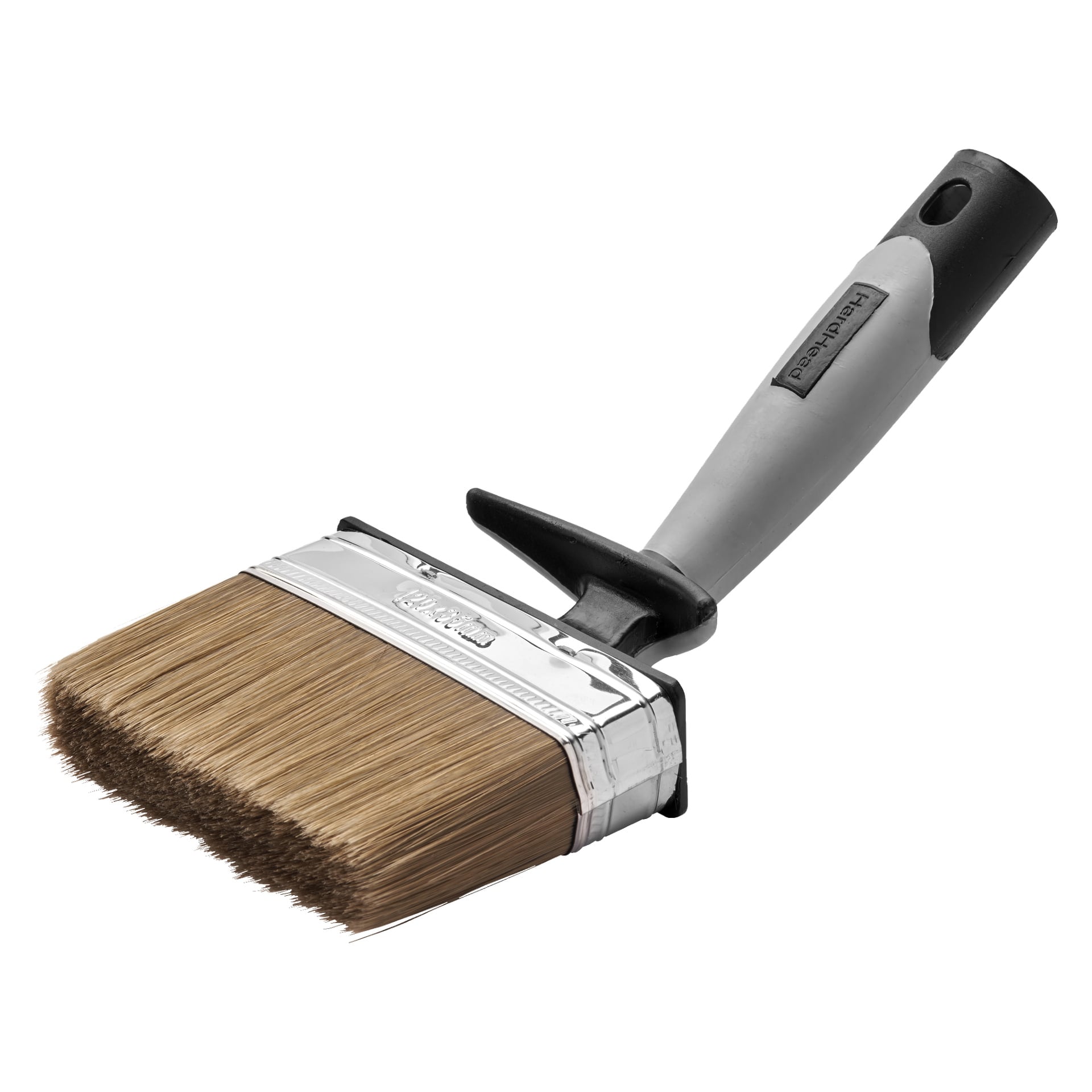 Hard Head Angled fasadebørsten vises med brune børster, en metallring og et grått og svart ergonomisk håndtak.