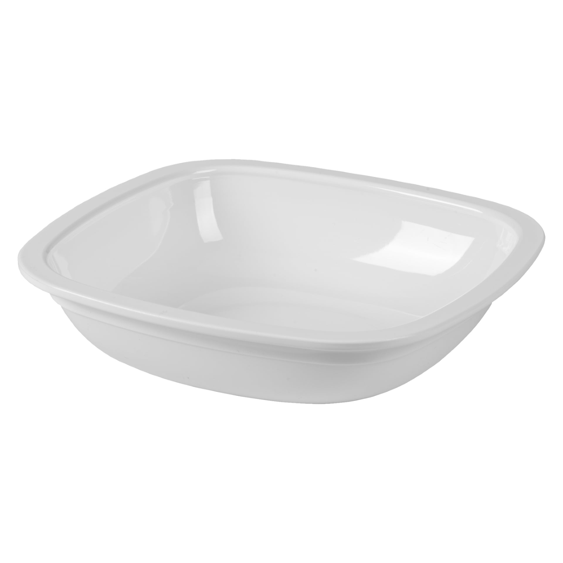 En ren, vit rektangulär plastplatta från Nordiska Plast med rundade hörn och släta kanter visas tom. Dess yta verkar polerad och lätt reflekterande.