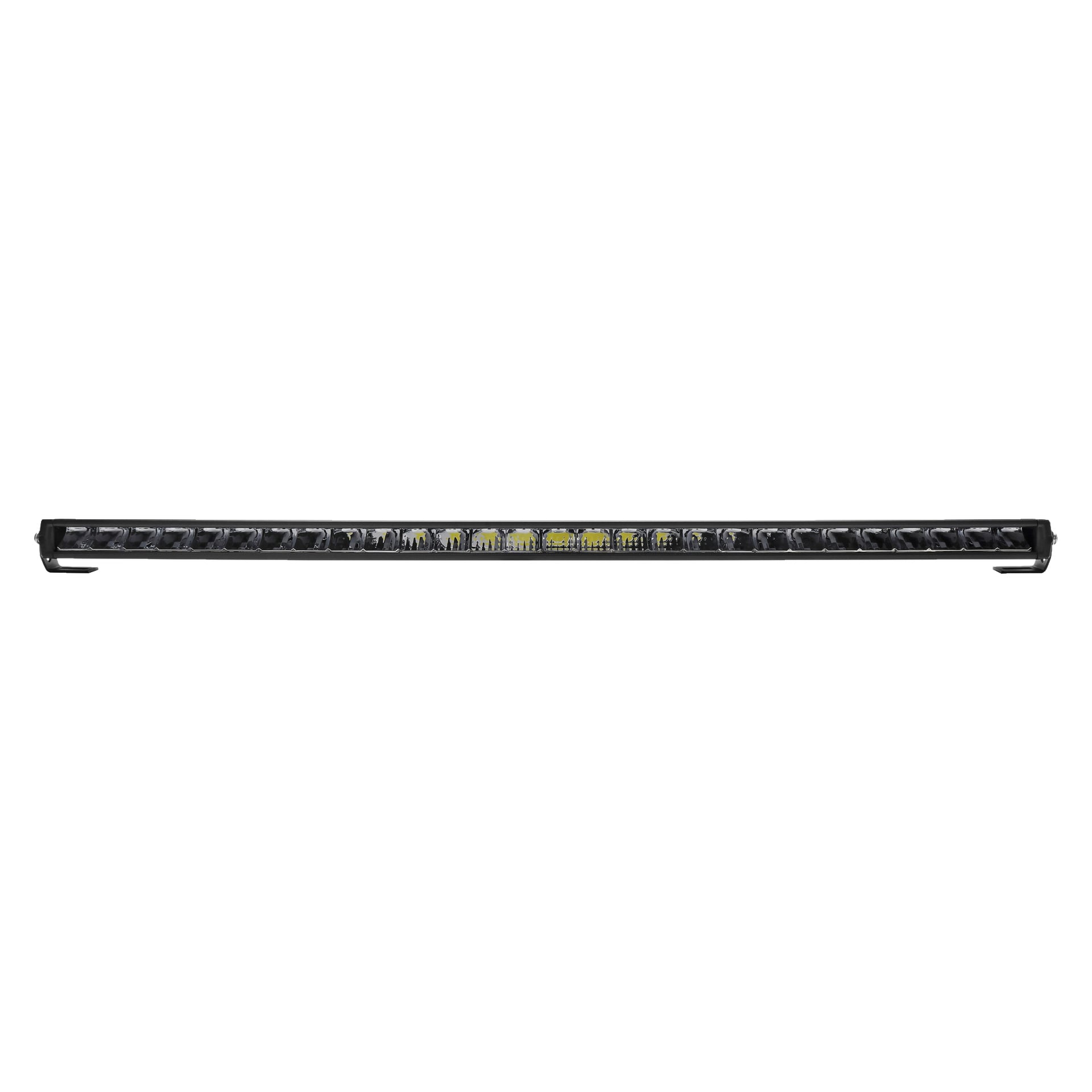 Et frontalbilde av Hamron Light bar LED viser dens slanke, svarte rektangulære form, med flere jevnt fordelte LED-pærer plassert over midten og sikret i begge ender med skrå monteringsbraketter.