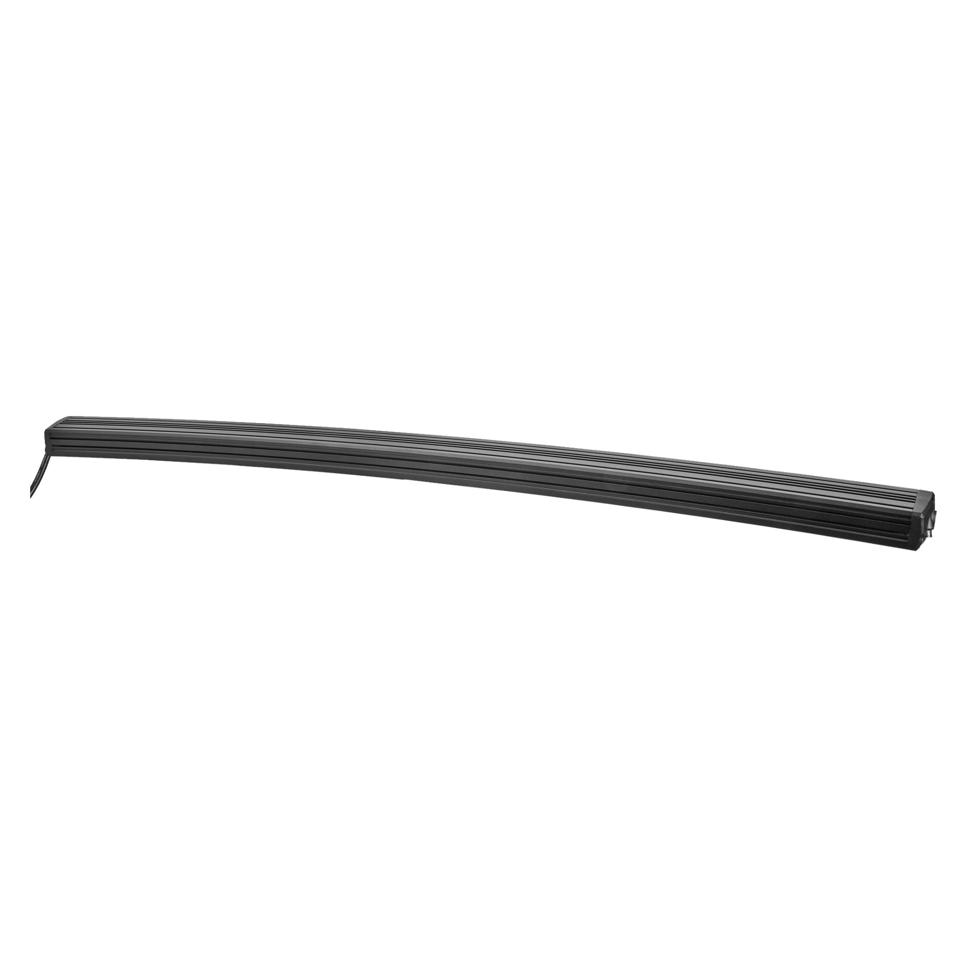 En svart Hamron Light bar LED vises fra siden, noe som fremhever dens buede form, rillede riller og utstrakte lengde.