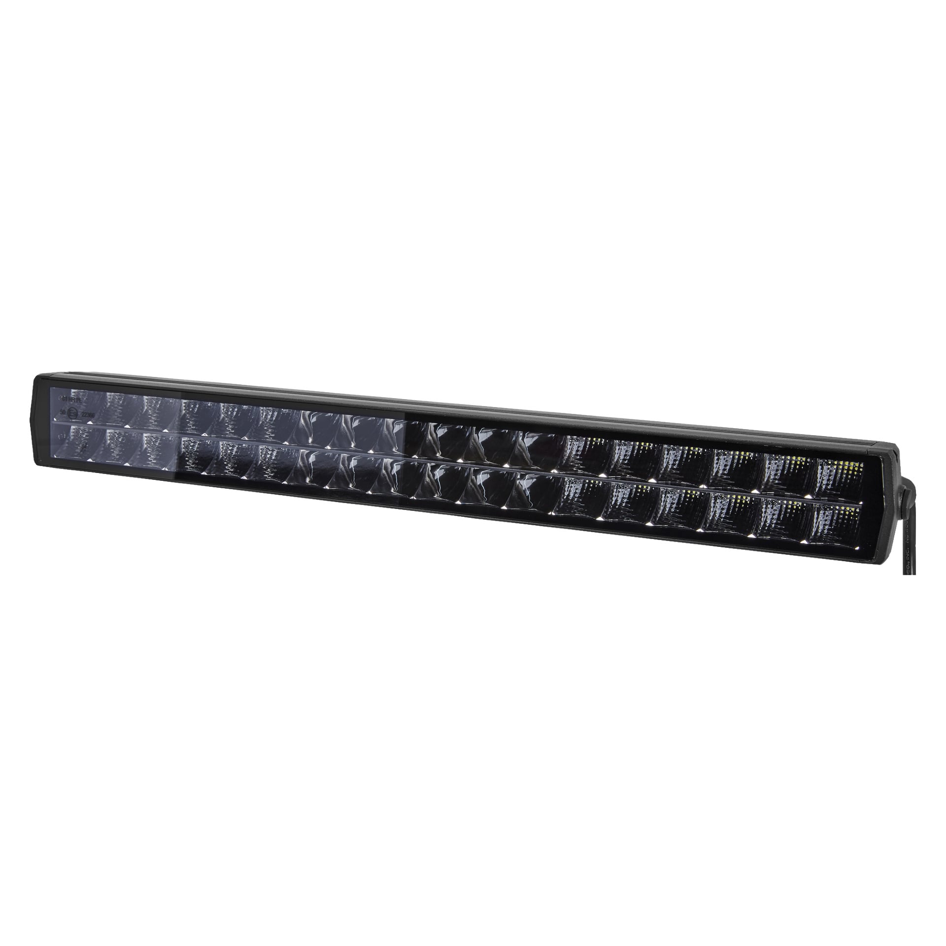 En rektangulär Hamron LED-ljusramp med svart hölje visar flera rader av rutnätsarrangerade LED-lampor synliga genom ett transparent lock.