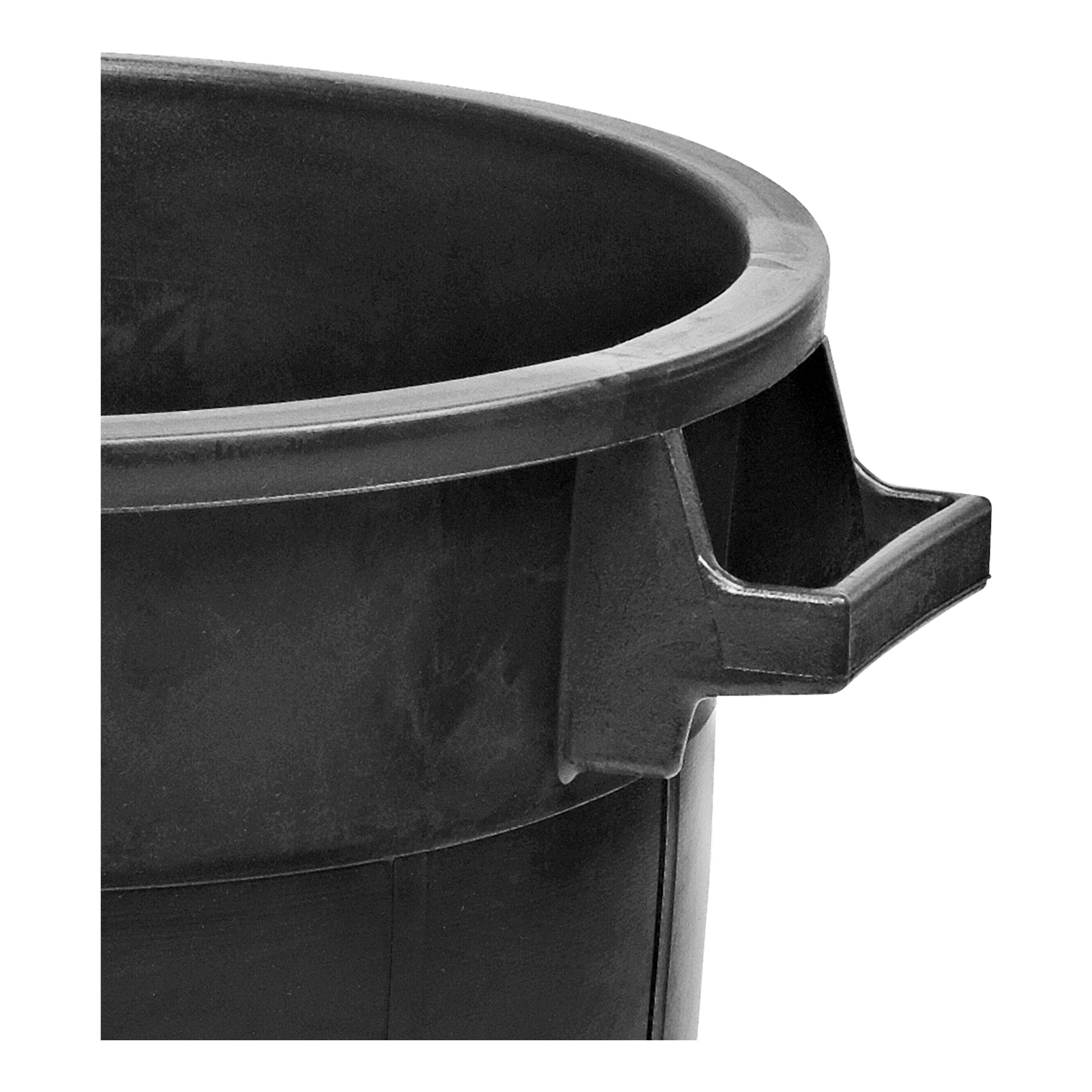 Detaljerad närbild av Hard Heads vattenpipas handtag och övre kant, vilket betonar dess robusta konstruktion och hållbara svarta plastdesign.