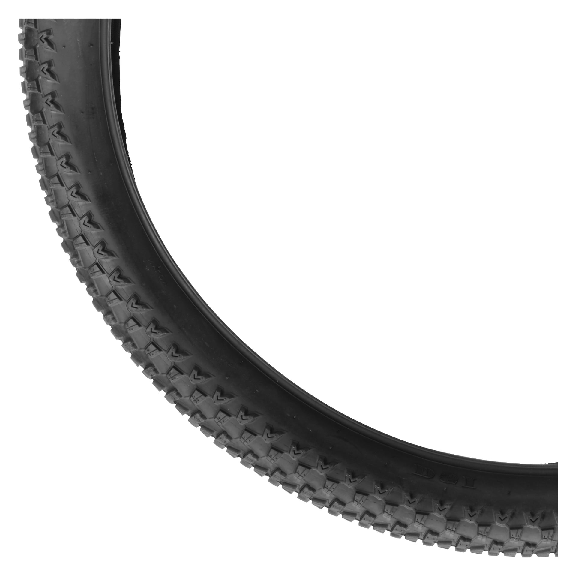 En detaljerad närbild av den nedre delen av ett Kayoba Bike-däck visar dess knöliga mönster. Däcket är ihåligt inuti, vilket bara avslöjar det yttre gummilagret.