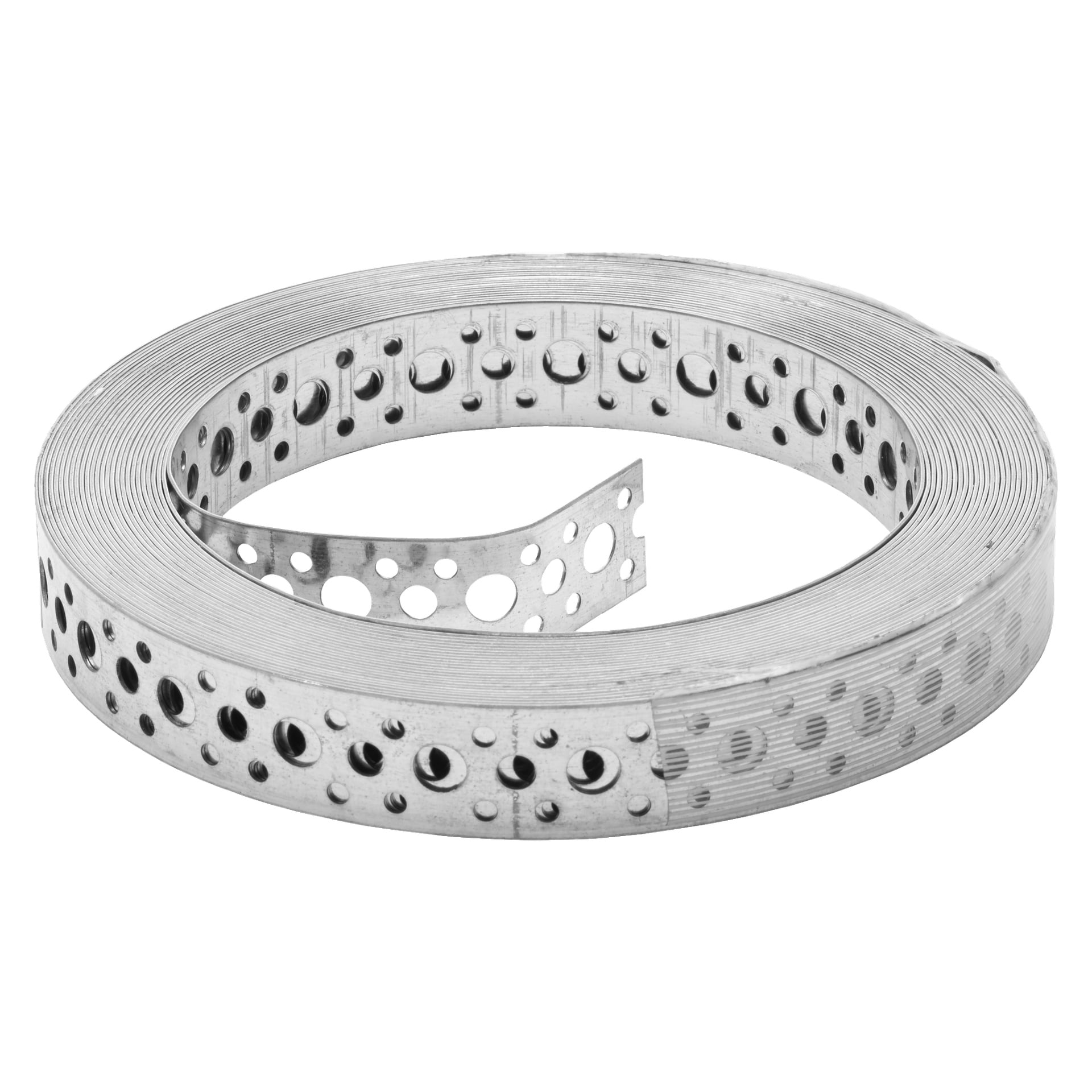 Ett delvis upprullat, spiralat Hard Head-stödband visar ett mönster av jämnt fördelade runda och ovala hål längs dess längd, vilket framhäver dess perforerade design.