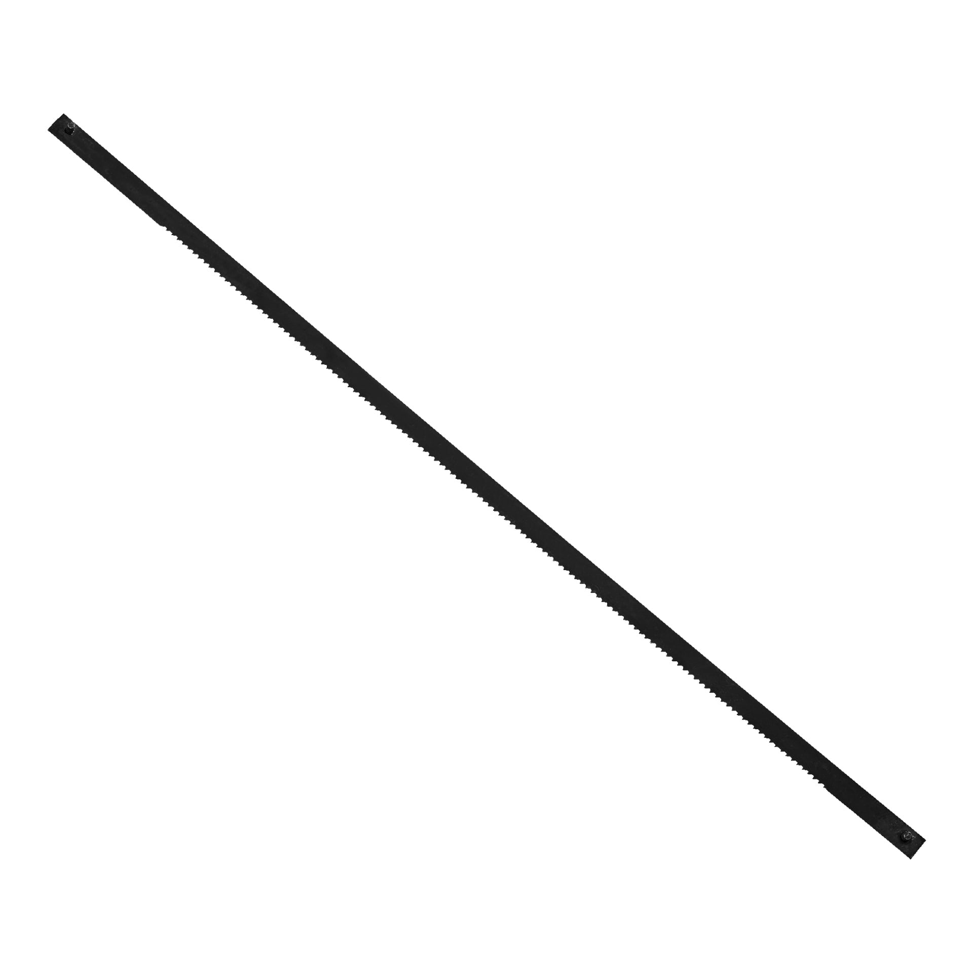 Długi, cienki tarcza piły Meec Tools do piły do pióry gałowej sześciopak z drobnymi zębami wzdłuż jednej krawędzi jest przedstawiony po przekątnej. Każde ostrze ma otwory na obu końcach do mocowania.