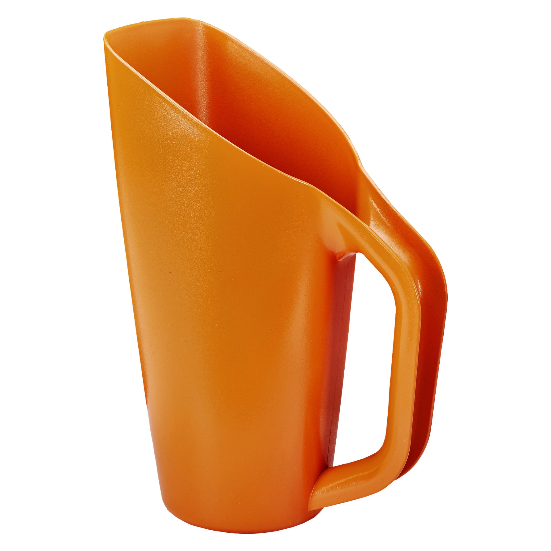 Kayoba Bailer är en orange plastmugg med handtag och sned kant, utformad för enkel hällning eller drickning.