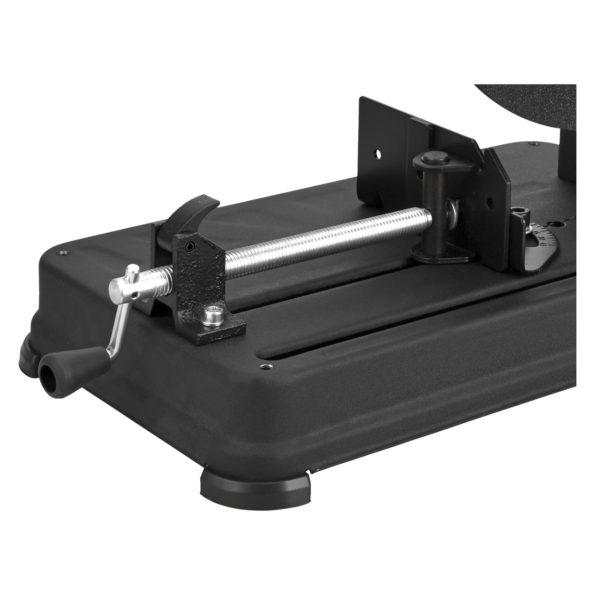 Nærbilde av Meec Tools Saw ME-W HOME 330 med en svart metallskrustikke med håndsveiv på flat base for sikker feste.