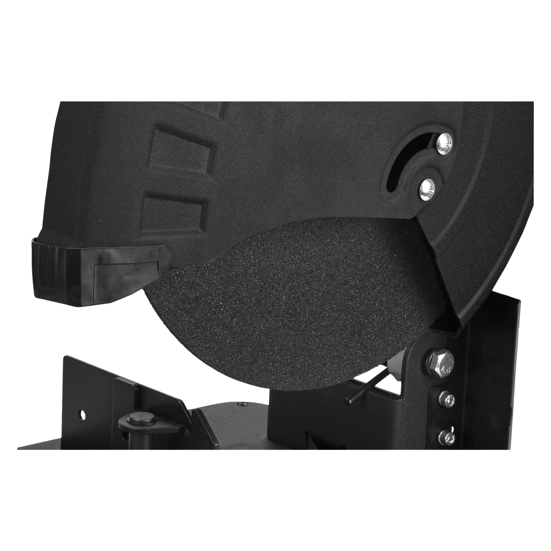 Meec Tools Saw ME-W HOME 330 har en svart metallramme, beskyttet sirkulært blad og synlige bolter og justeringsknotter.