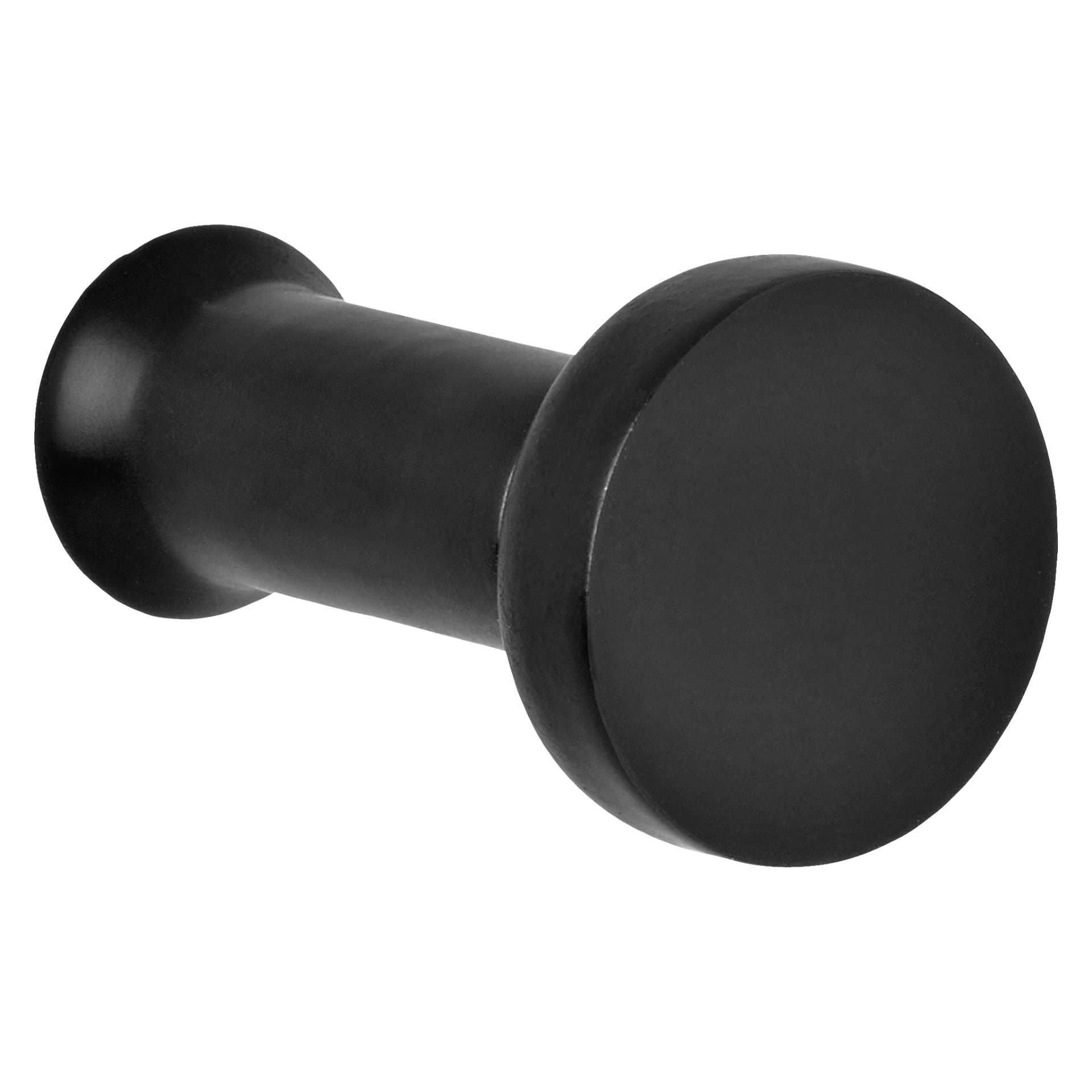 En svart cylindrisk metallkrok kallad "Clothes hook Simple" av Hard Head, med platt, bred spets och en utsvängd bas.