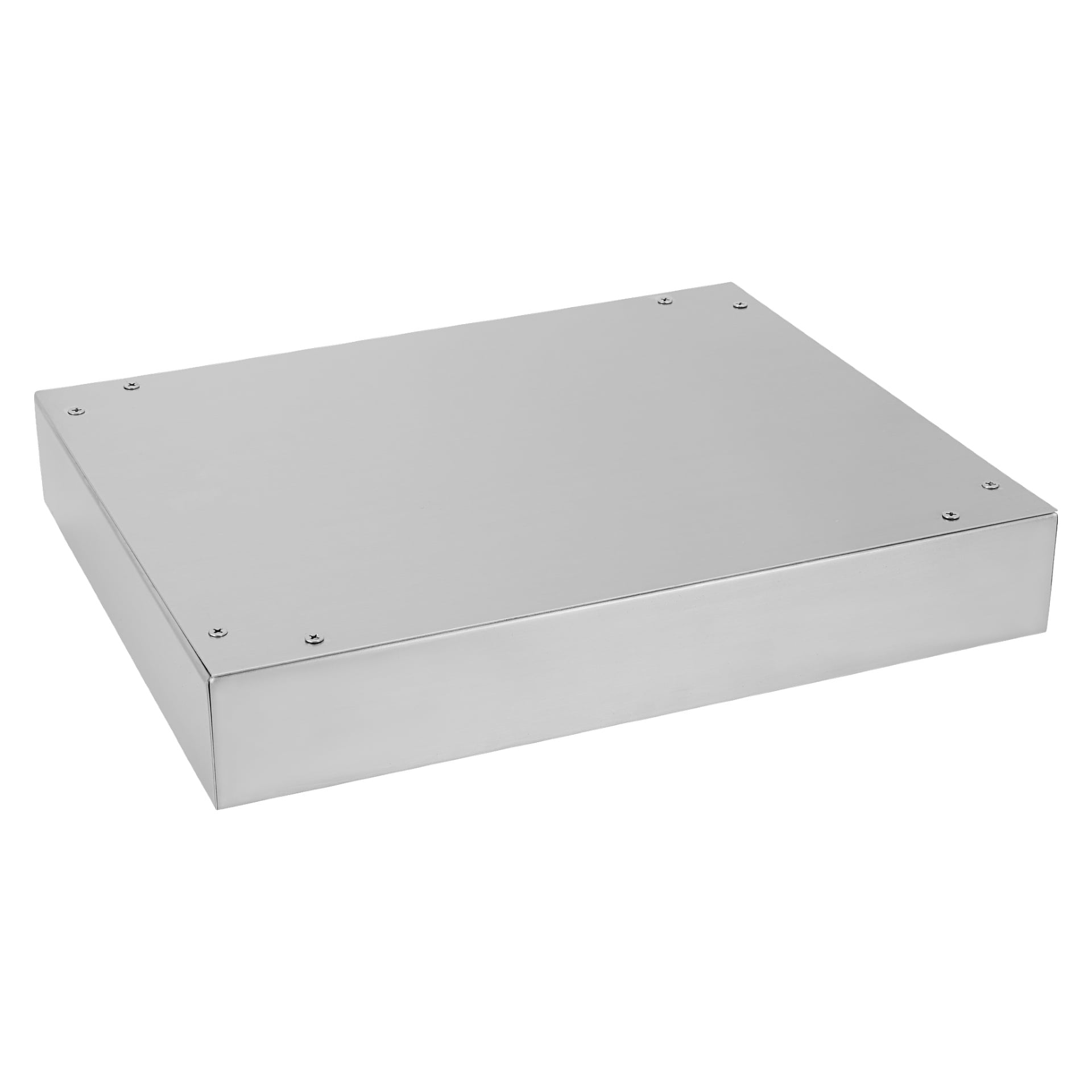 En Menuett-kylbricka med en enkel rektangulär metallform, plan yta och rundade hörn fastsatta med skruvar i varje ände.