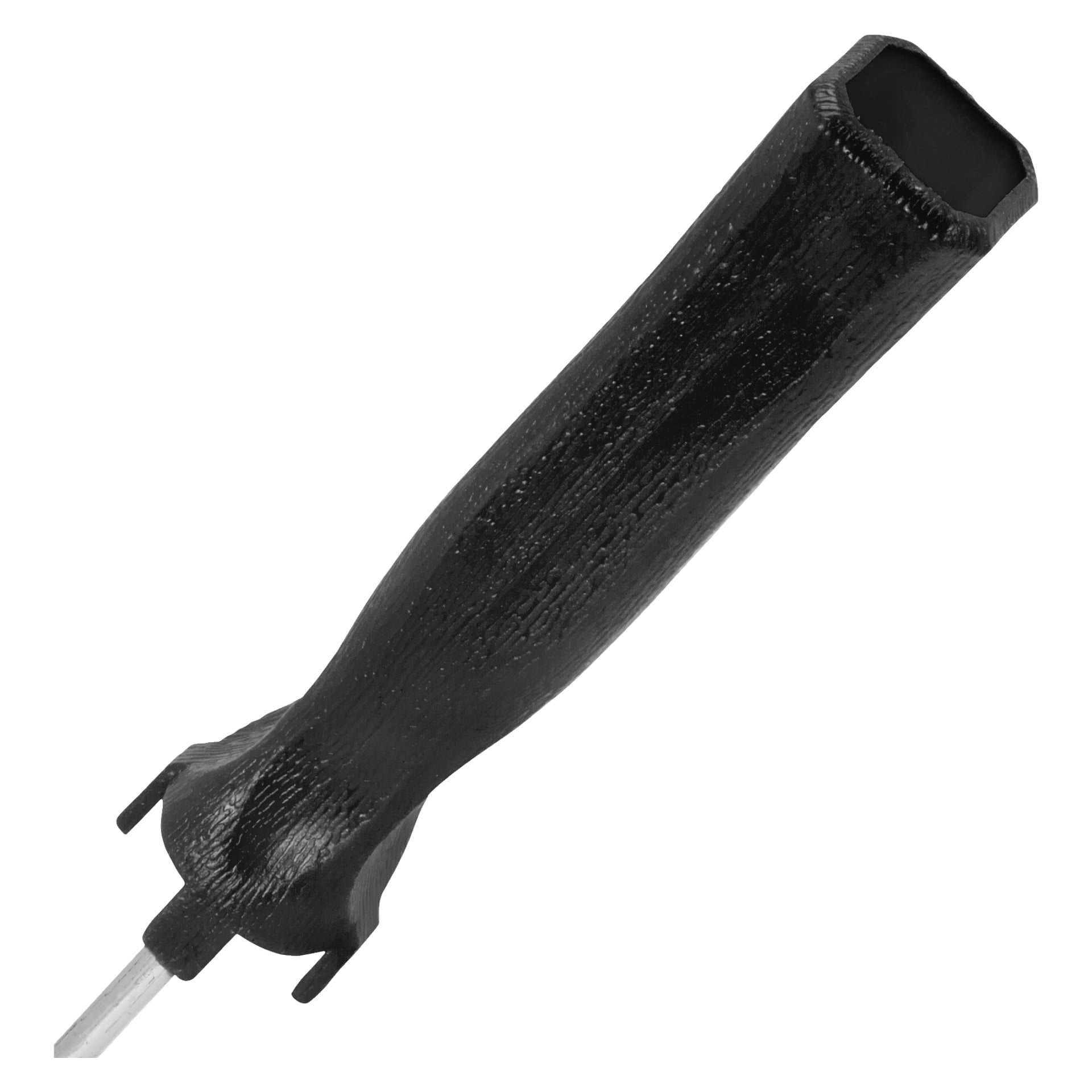 En Kayoba aluminiumrulle vinklad med sin bredare ände uppåt och den smalare änden kopplad till en vit tråd.